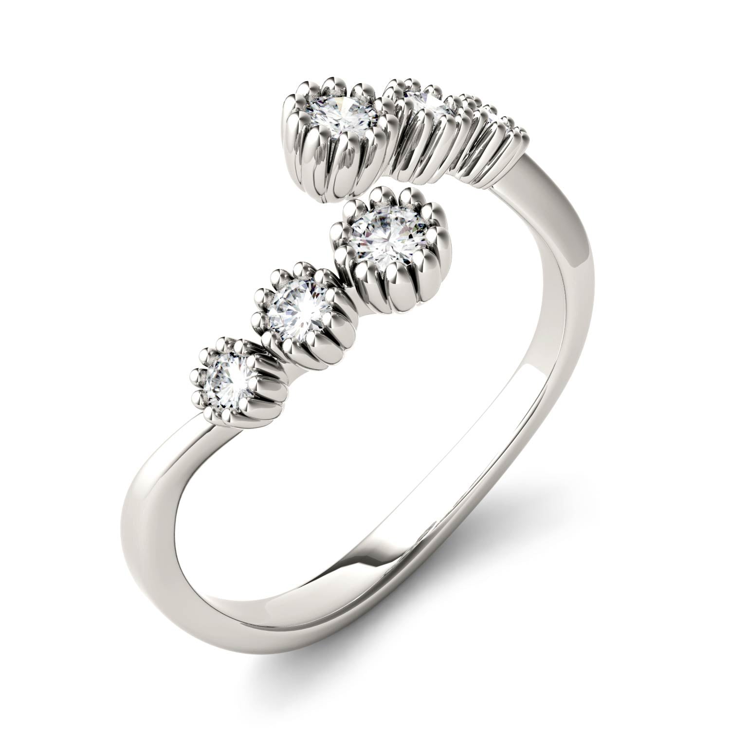 0.23 CTW DEW Moissanite Bypass Fashion Ring in 14K White Gold