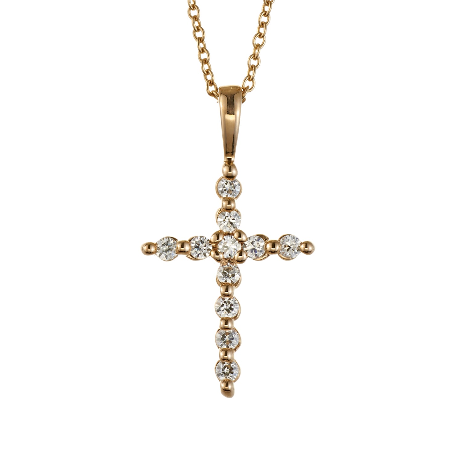 0.22 CTW DEW Round Moissanite Cross Pendant in 14K Yellow Gold