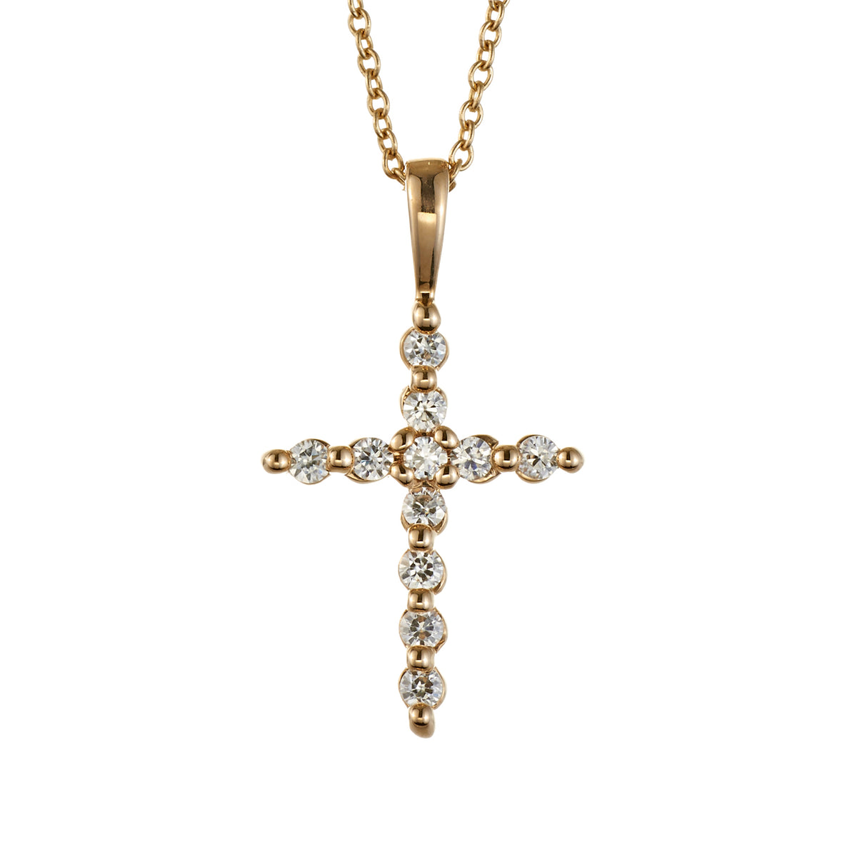 0.22 CTW DEW Round Moissanite Cross Pendant in 14K Yellow Gold