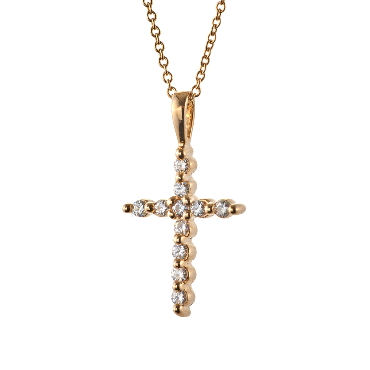 0.22 CTW DEW Round Moissanite Cross Pendant in 14K Yellow Gold