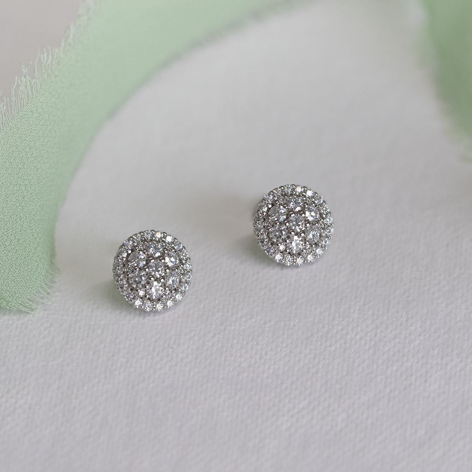 1.04 CTW DEW Round Moissanite Pave Stud Earrings in 14K White Gold