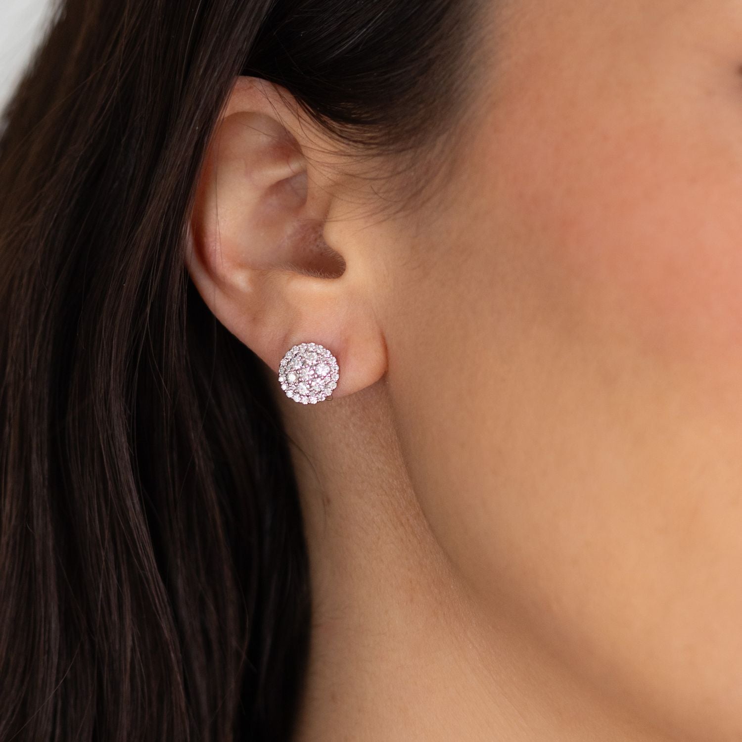 1.04 CTW DEW Round Moissanite Pave Stud Earrings in 14K White Gold