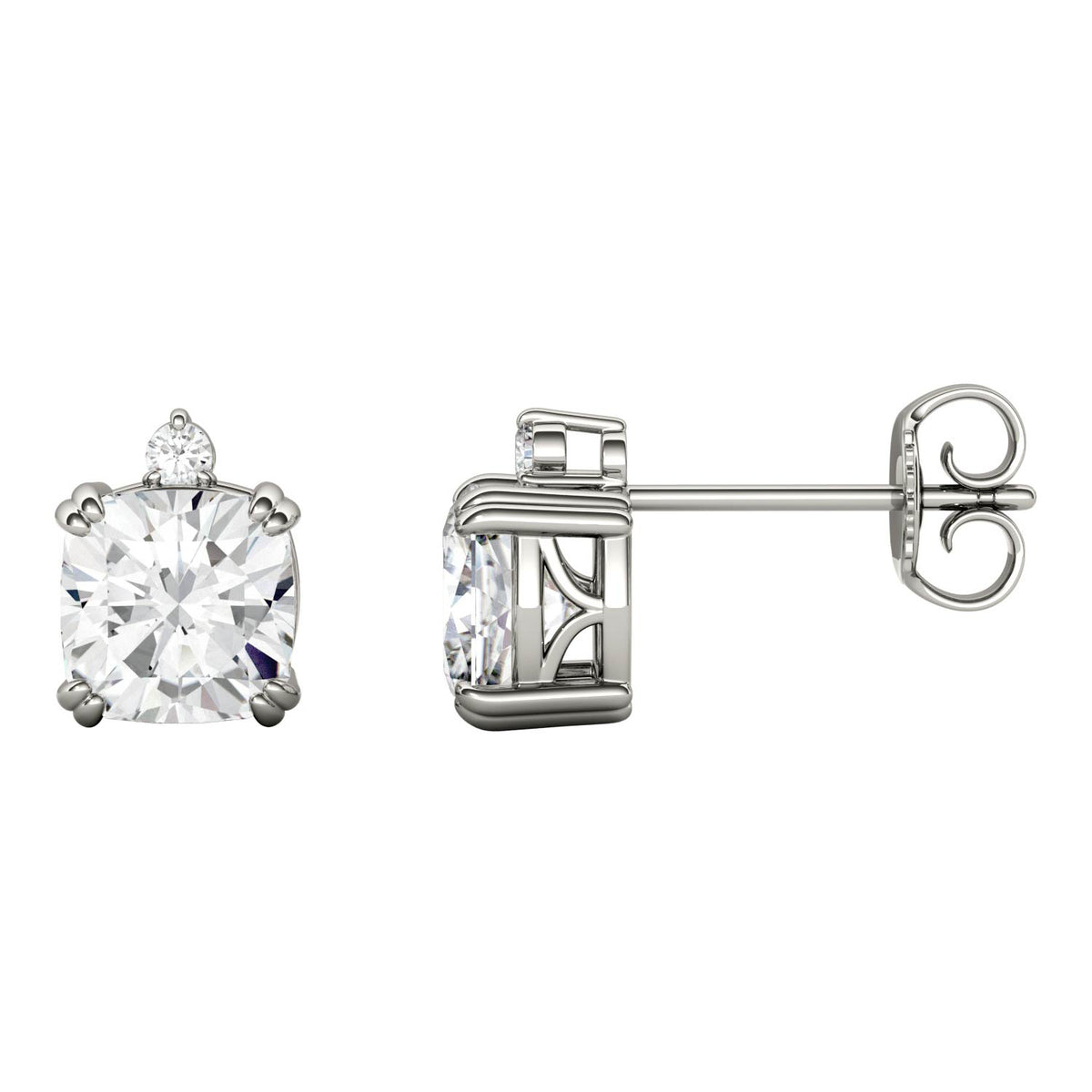 2.24 CTW DEW Cushion Near-Colorless Moissanite Accented Stud Earrings in 14K White Gold