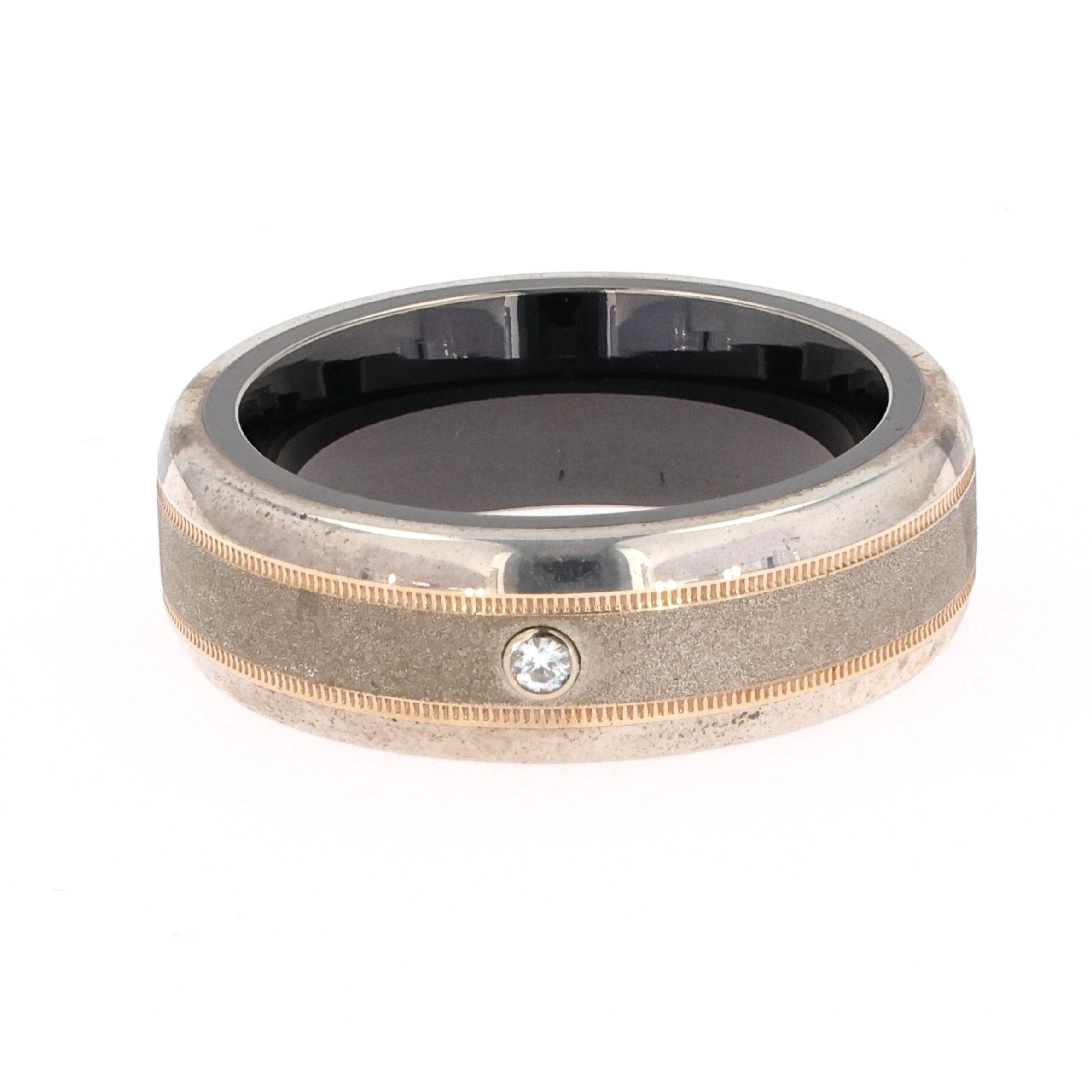 0.03 CTW DEW Moissanite Bezel Set Center with Milgrain Border Titanium Men's Band