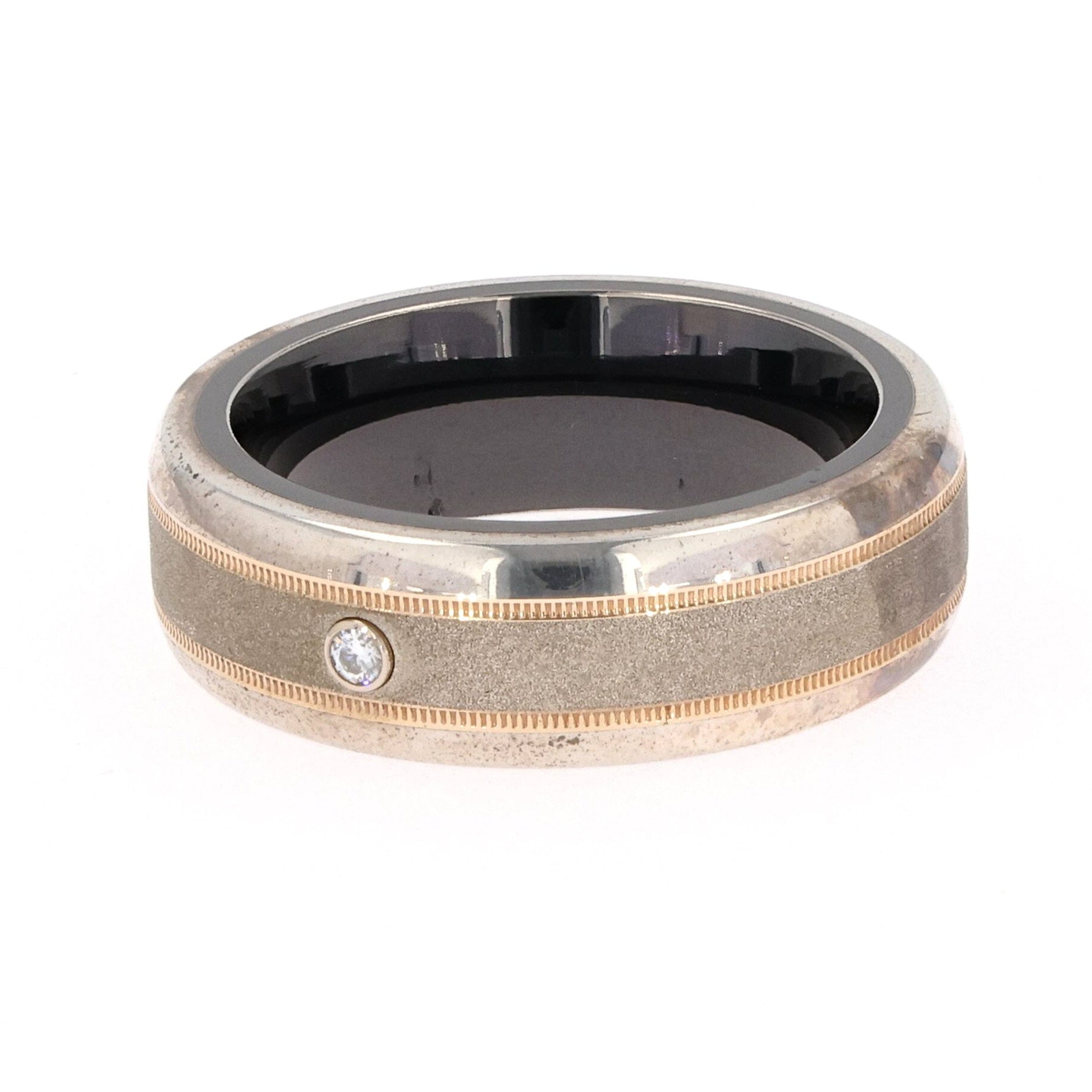 0.03 CTW DEW Moissanite Bezel Set Center with Milgrain Border Titanium Men's Band