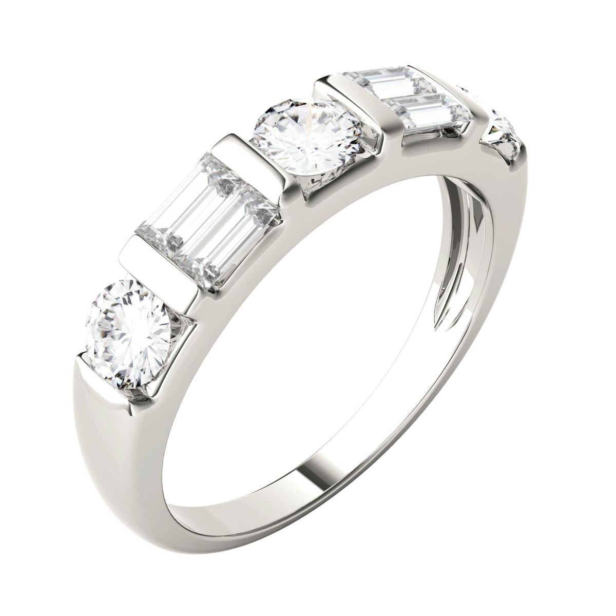 1.15 CTW DEW Straight Baguette Moissanite Double-Row Band in 14K White Gold
