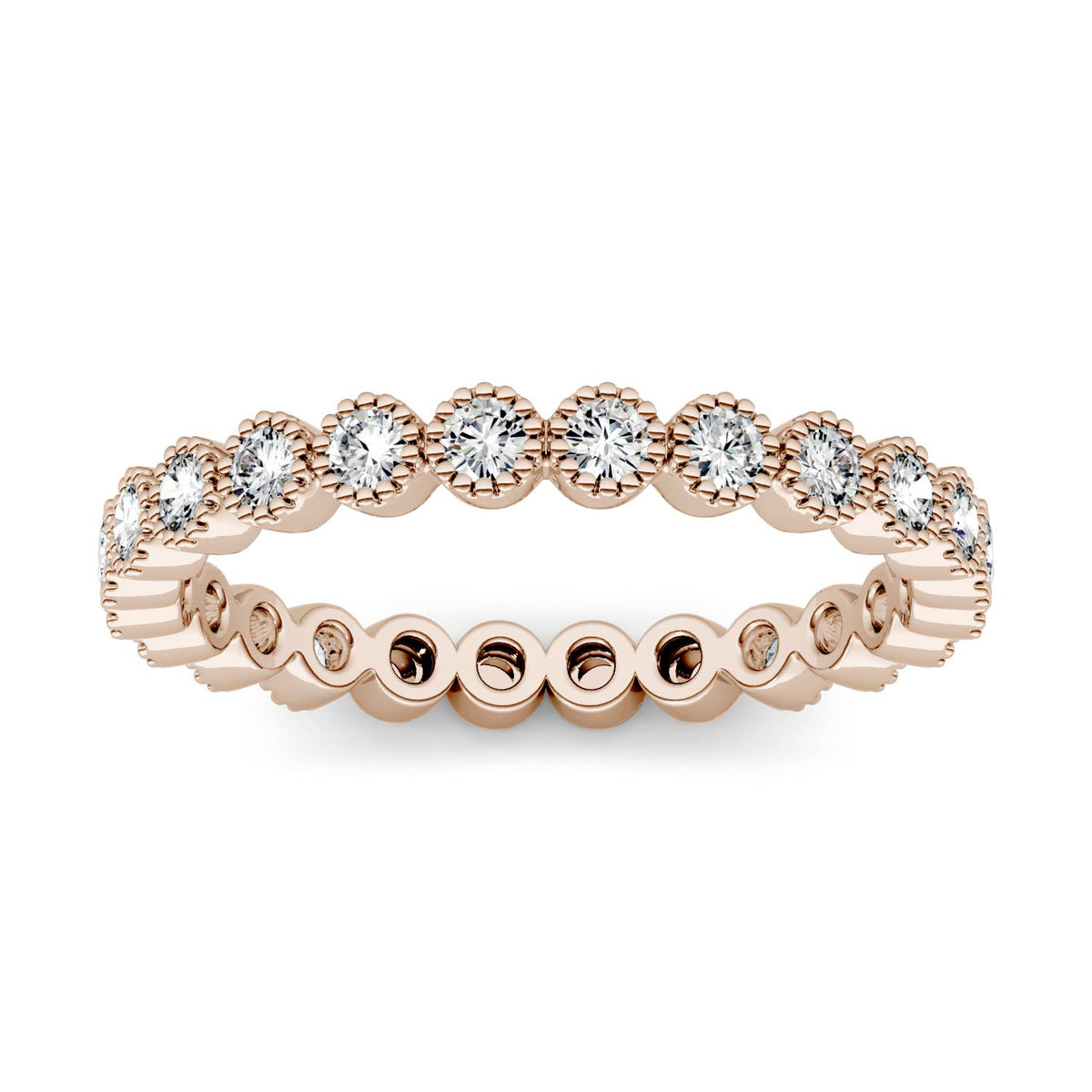 0.45 CTW DEW Moissanite Milgrain Stackable Band in 14K Rose Gold