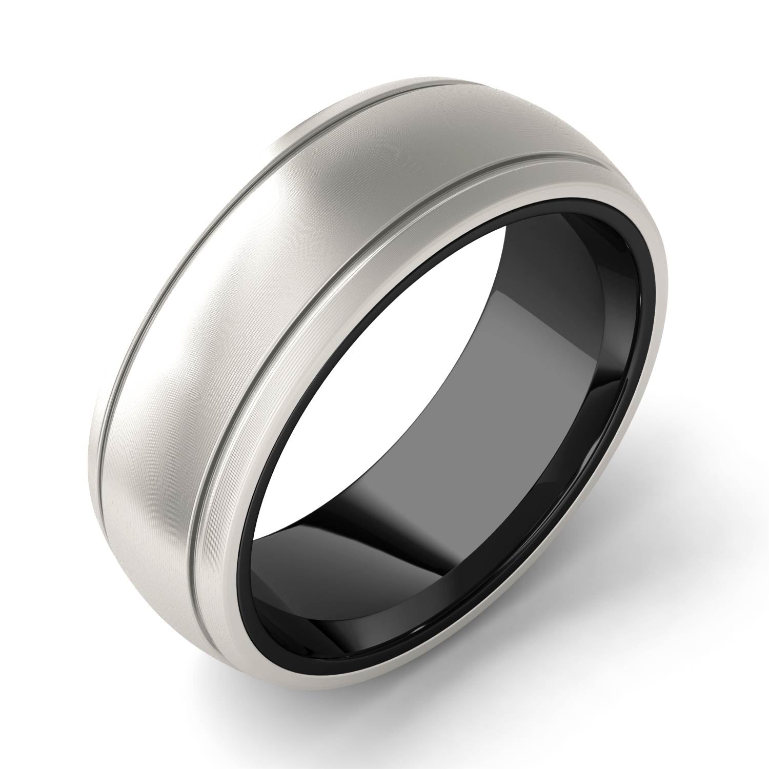 Dome Center with Step Edges 8.0mm Men's Wedding Band in Two-Tone Titanium