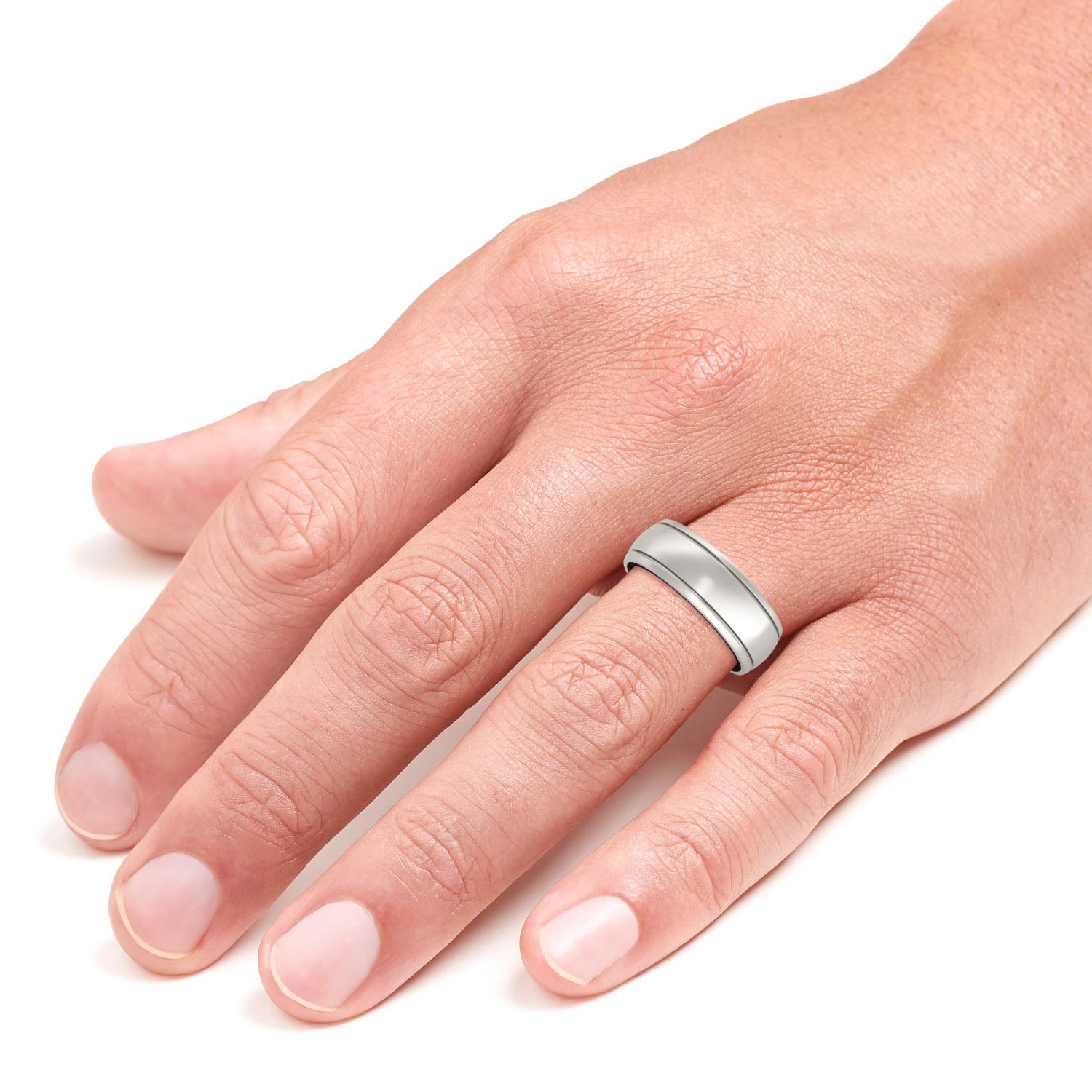 Dome Center with Step Edges 8.0mm Men's Wedding Band in Two-Tone Titanium