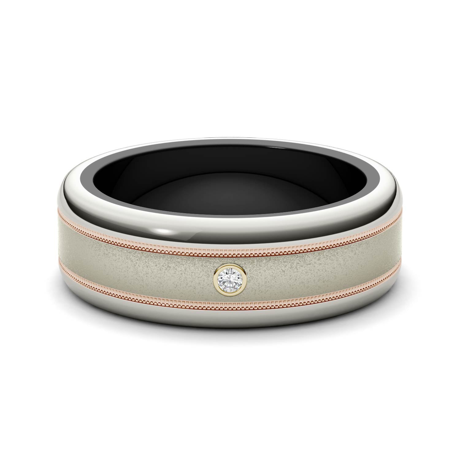 0.03 CTW DEW Bezel Set Center with Parallel Carved Border Titanium Men's Band