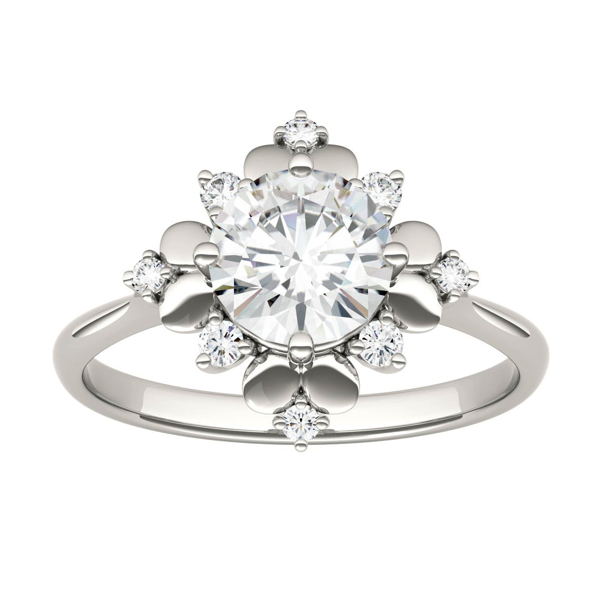 1.11 CTW DEW Round Moissanite Halo Fashion Ring in 14K White Gold