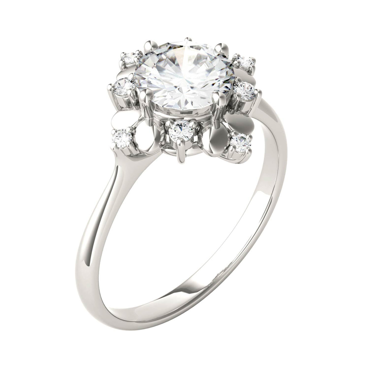 1.11 CTW DEW Round Moissanite Halo Fashion Ring in 14K White Gold