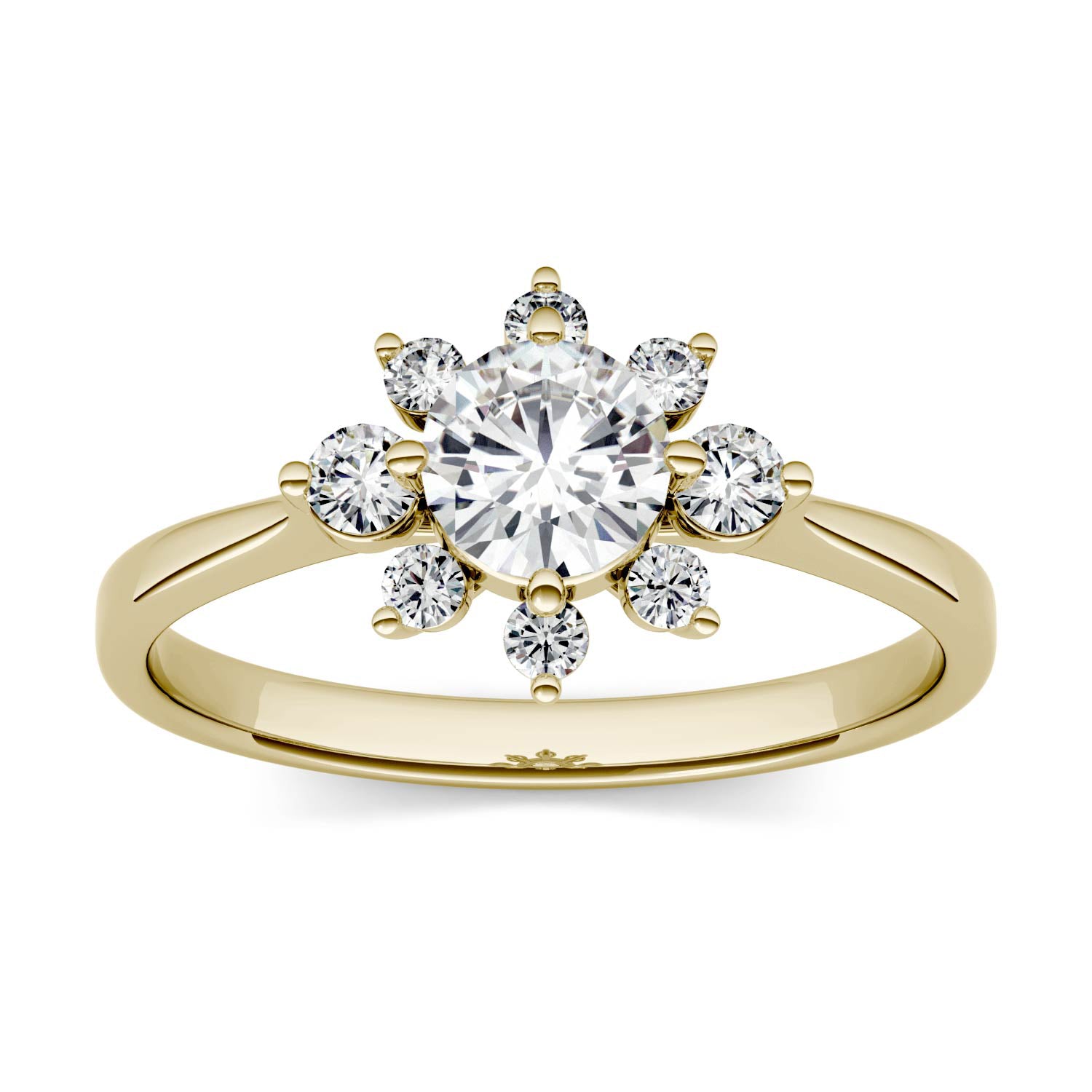 0.74 CTW DEW Round Moissanite Star Halo Ring in 14K Yellow Gold