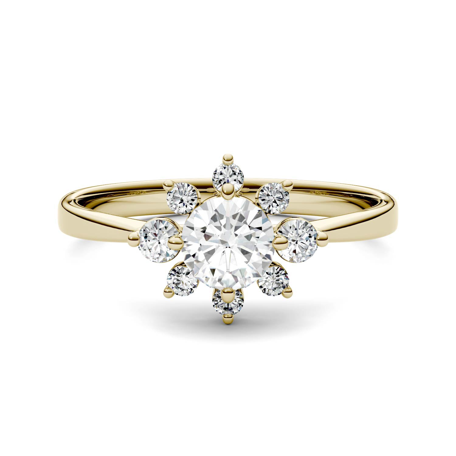 0.74 CTW DEW Round Moissanite Star Halo Ring in 14K Yellow Gold