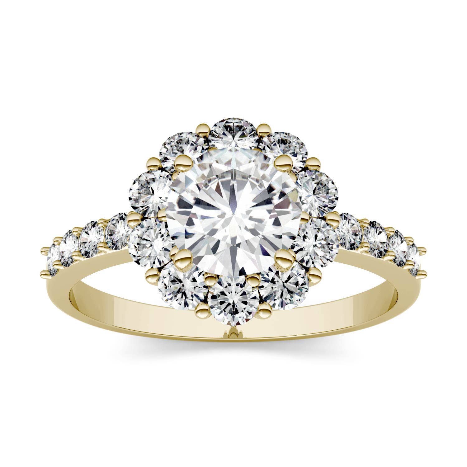 1.78 CTW DEW Round Moissanite Halo Engagement Ring in 14K Yellow Gold