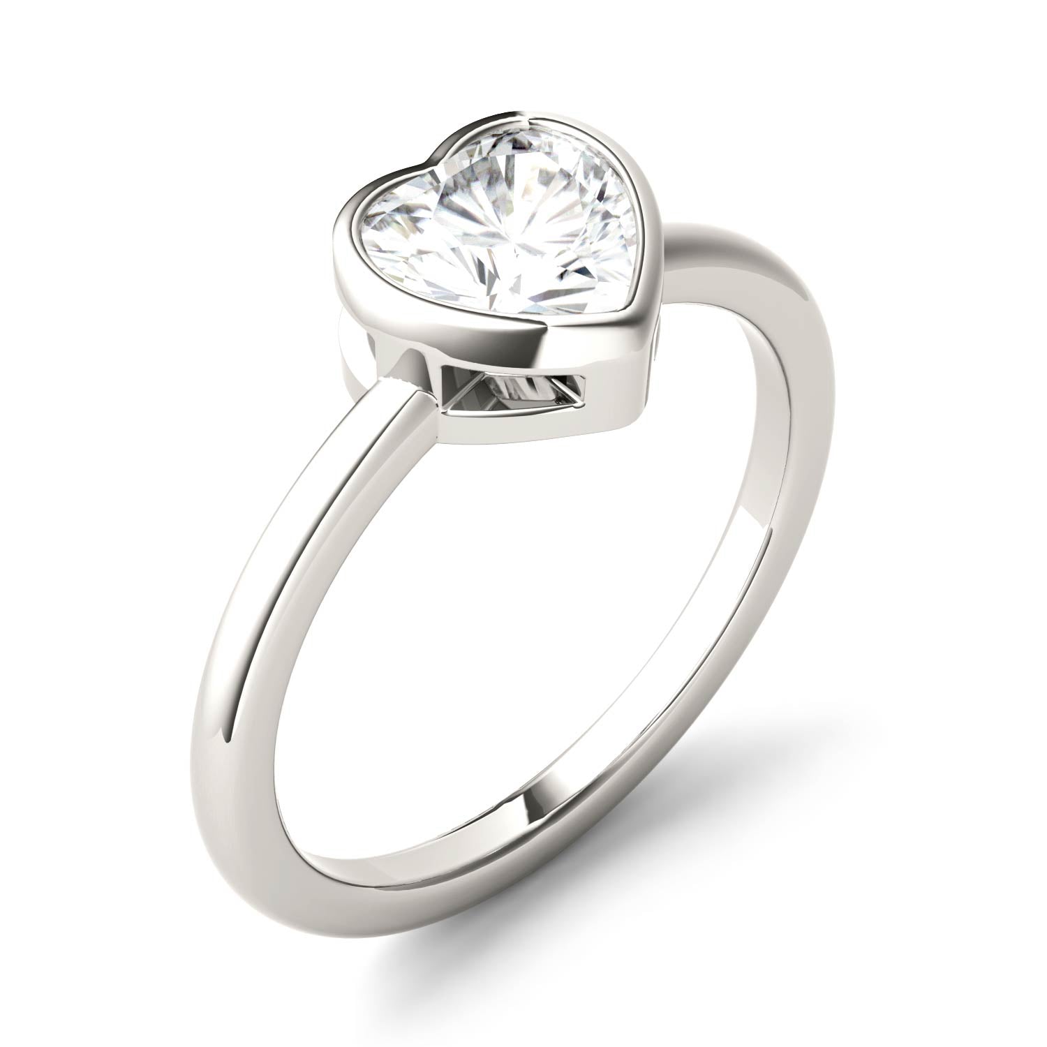 1.00 CTW DEW Heart Moissanite Bezel Solitaire Engagement Ring in 14K White Gold