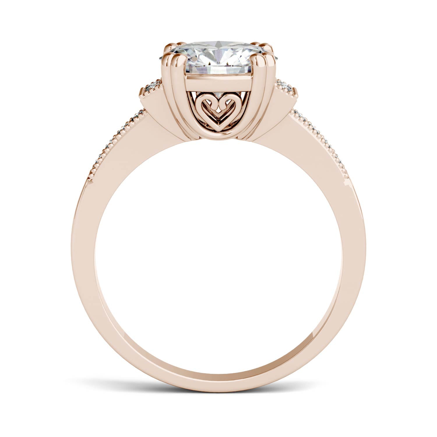 1.96 CTW DEW Round Moissanite Milgrain Accented Engagement Ring in 14K Rose Gold