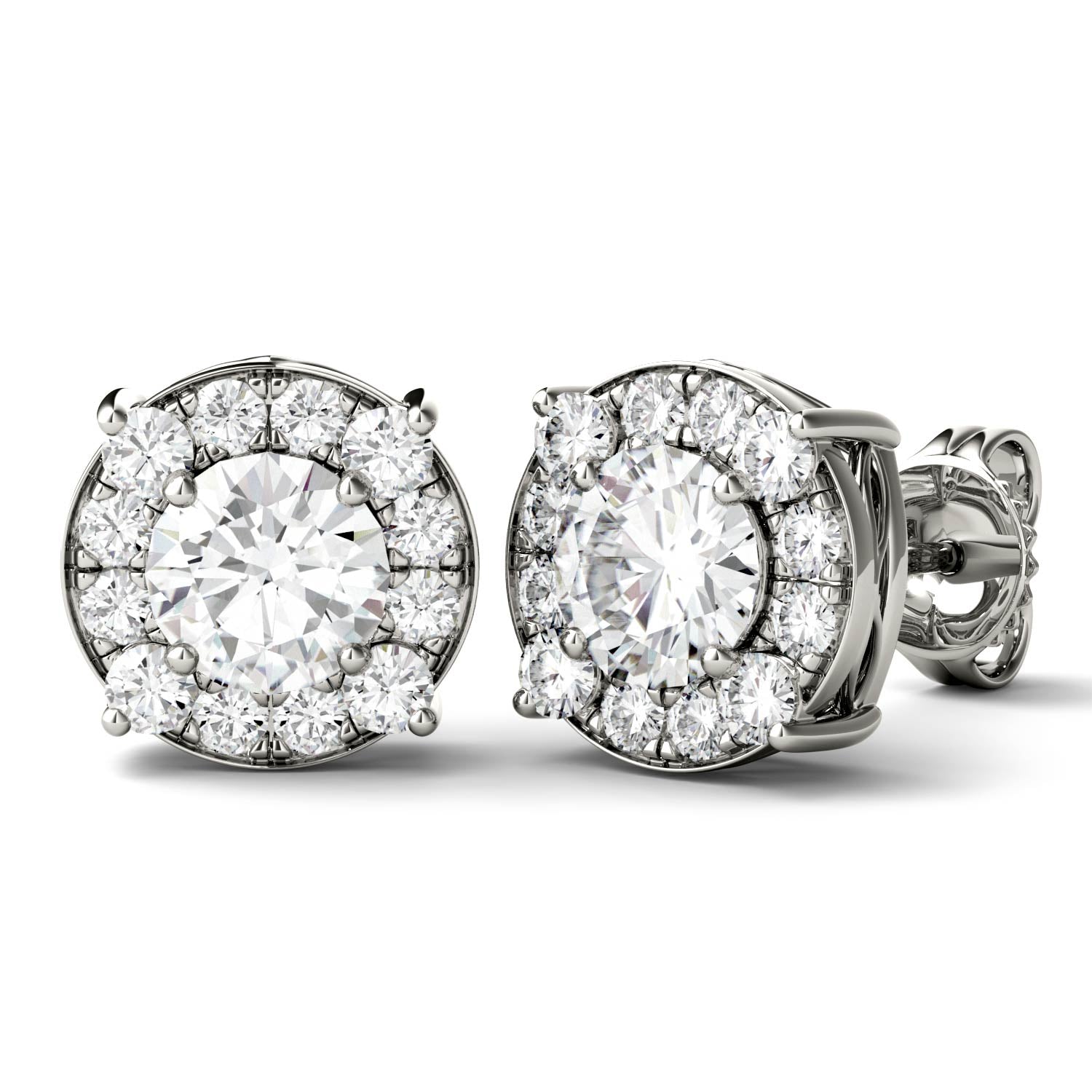 1.32 CTW DEW Round Moissanite Halo Stud Earrings in 14K White Gold