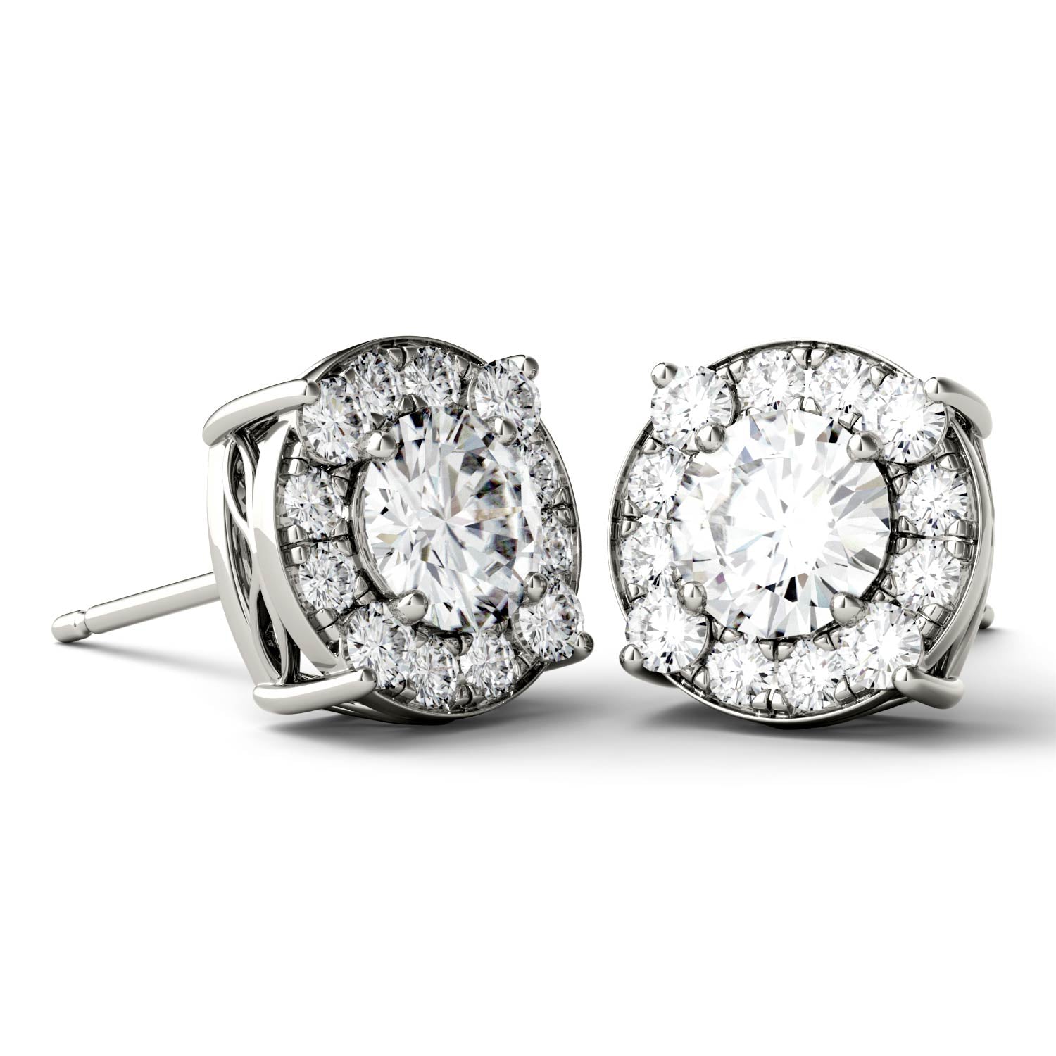 1.32 CTW DEW Round Moissanite Halo Stud Earrings in 14K White Gold