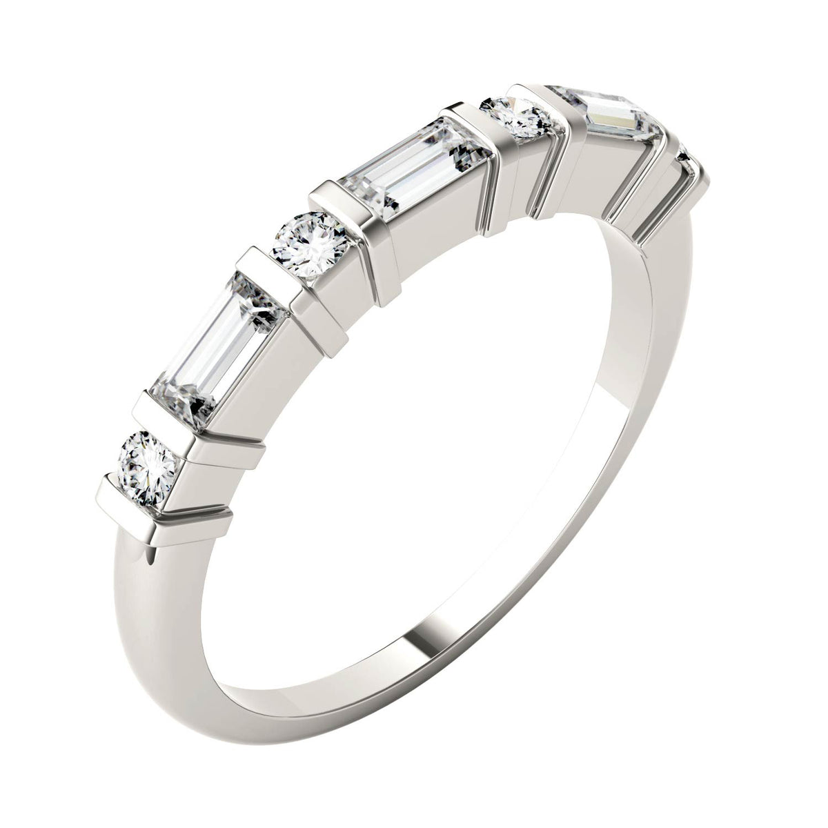 0.47 CTW DEW Alternating Straight Baguette Moissanite Band in 14K White Gold