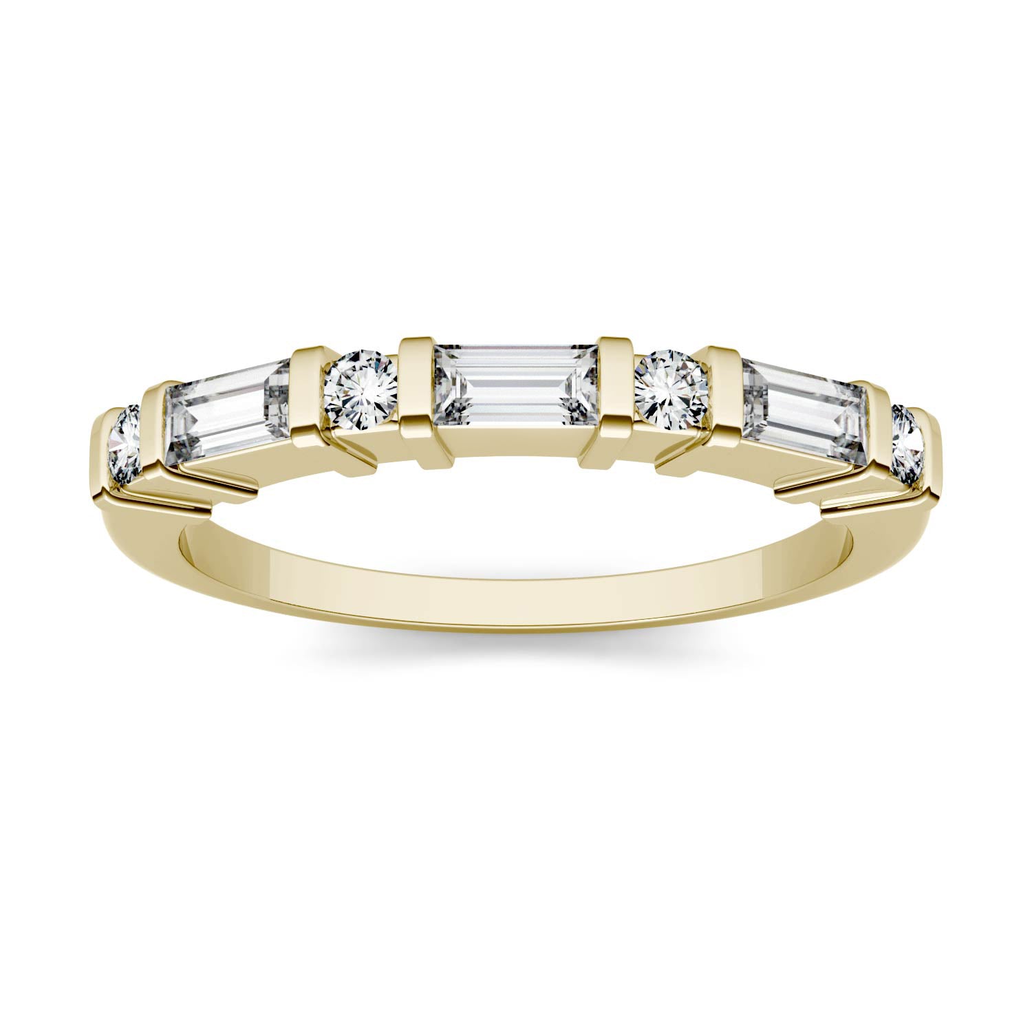 0.47CTW DEW Step Cut Baguette Moissanite Alternating Wedding Band in 14K Yellow Gold