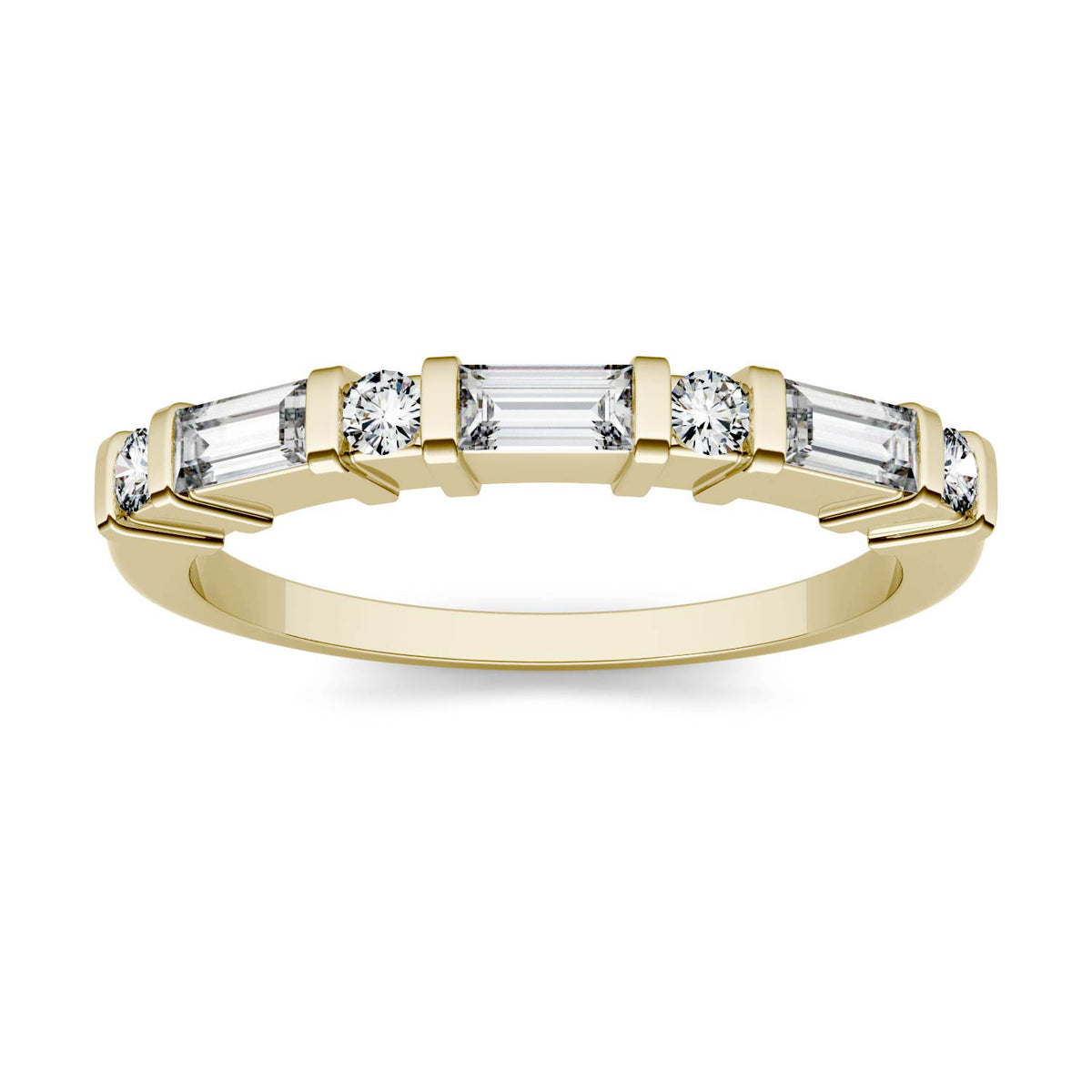 0.47 CTW DEW Step Cut Baguette Moissanite Alternating Wedding Band in 14K Yellow Gold