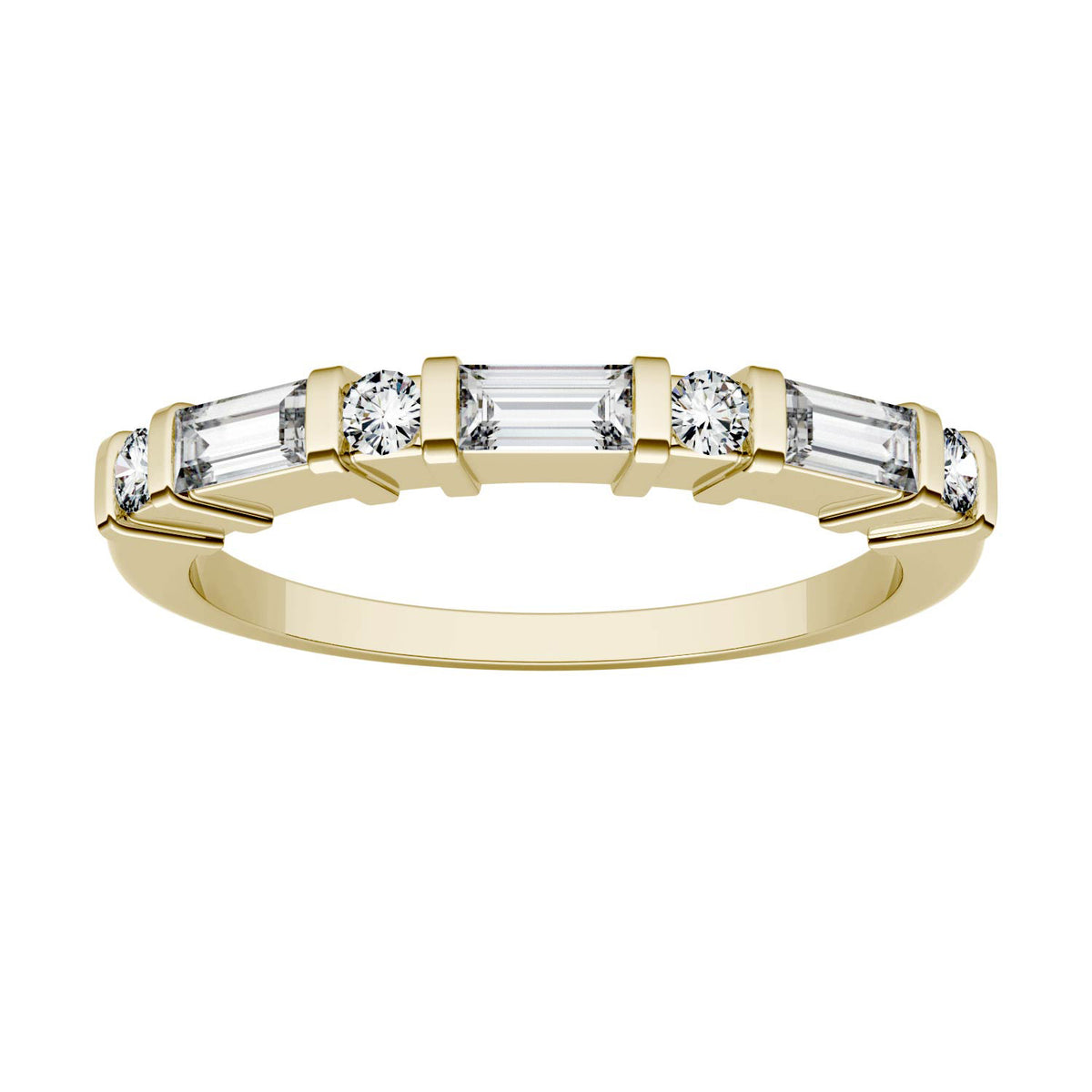 0.47 CTW DEW Step Cut Baguette Moissanite Alternating Wedding Band in 14K Yellow Gold