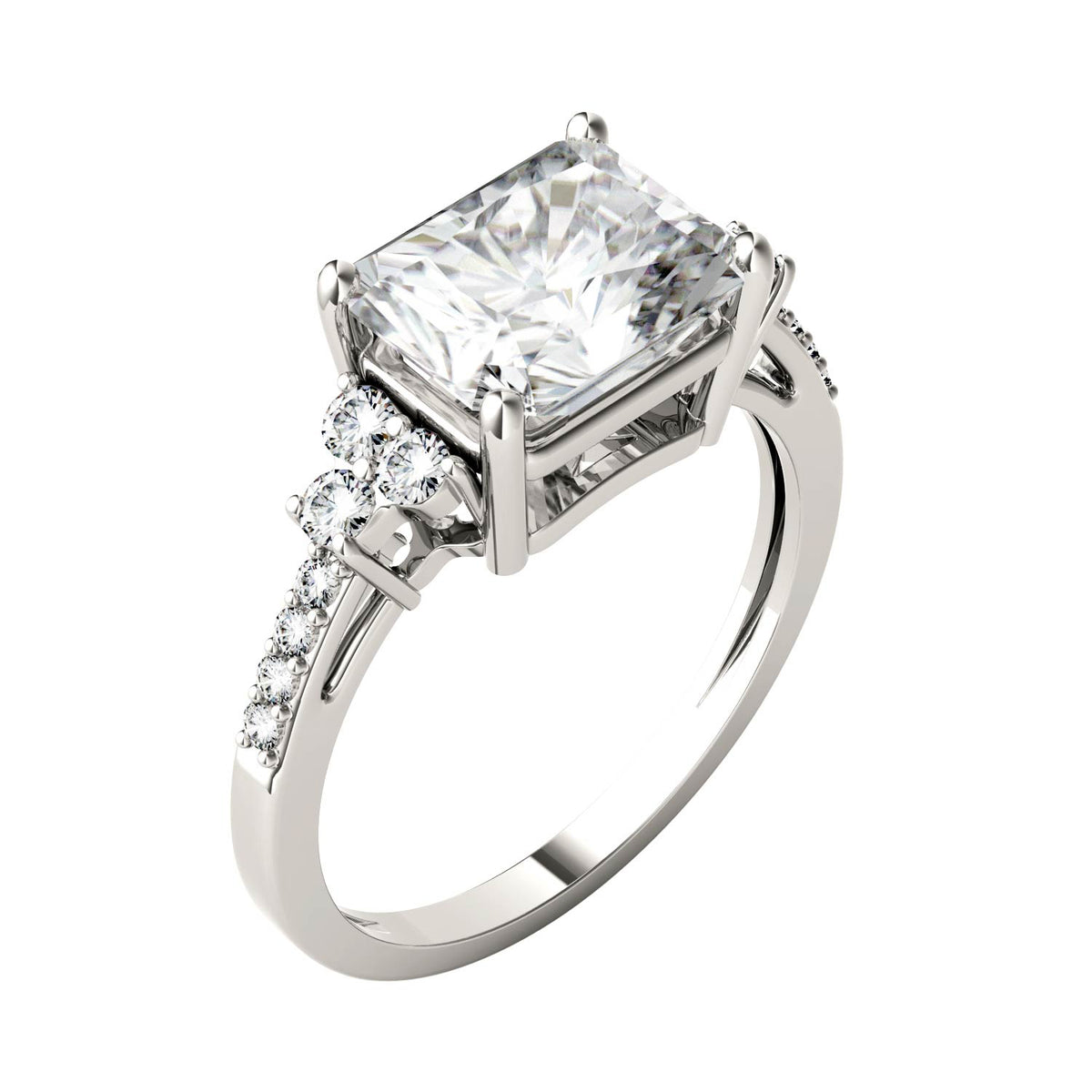 2.90 CTW DEW Radiant Moissanite Engagement Ring in 14K White Gold