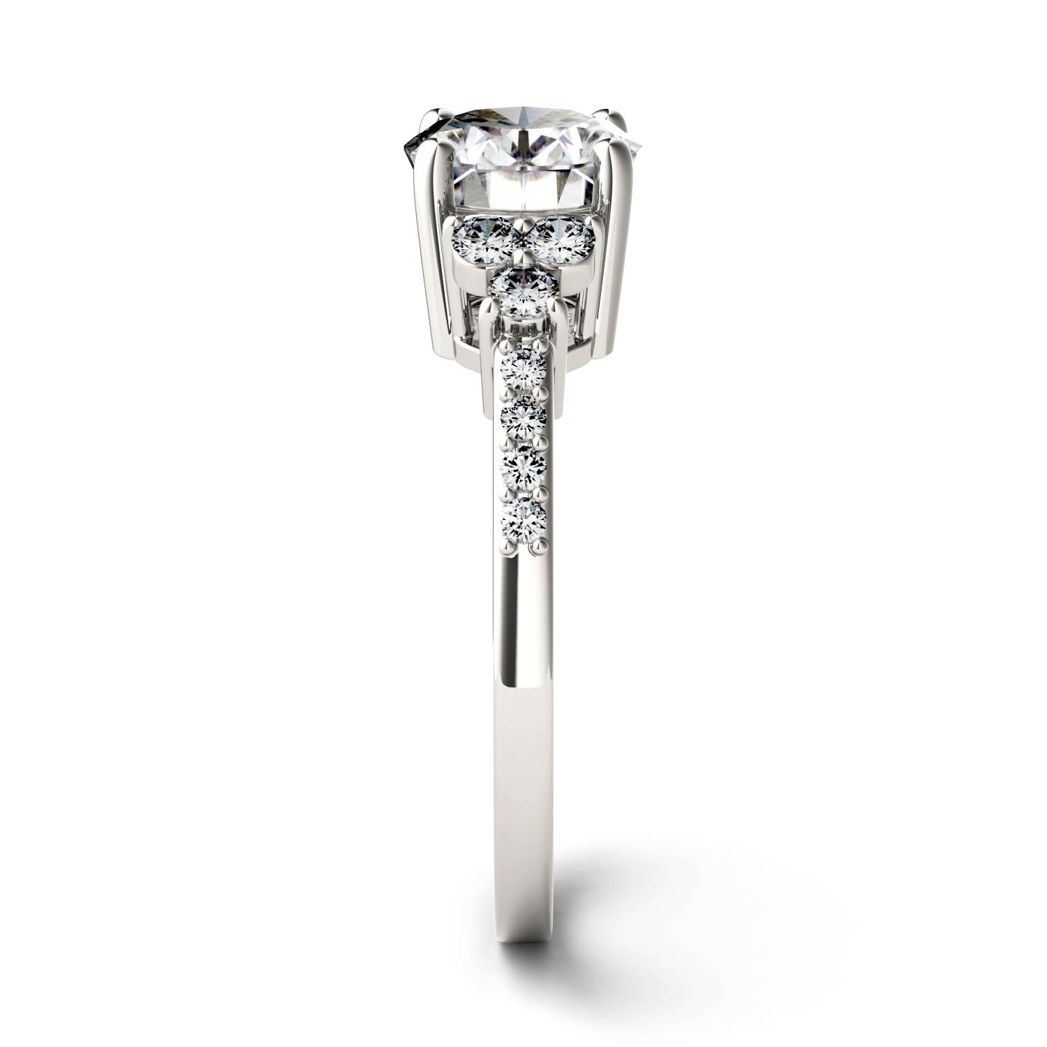 2.30 CTW DEW Oval Moissanite East-West with Side Accents Engagement Ring in 14K White Gold