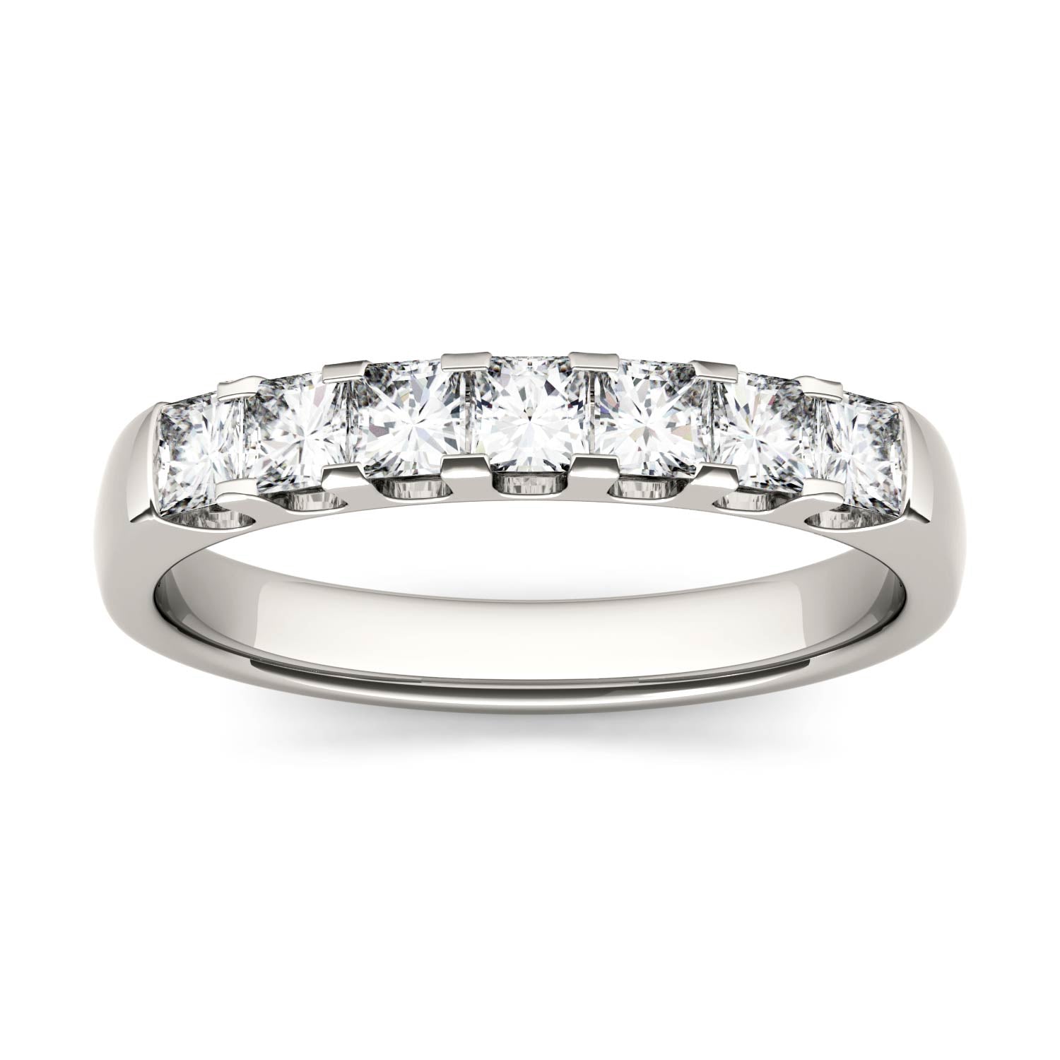 1.26 CTW DEW Princess Moissanite Shared Prong Anniversary Band in 14K White Gold