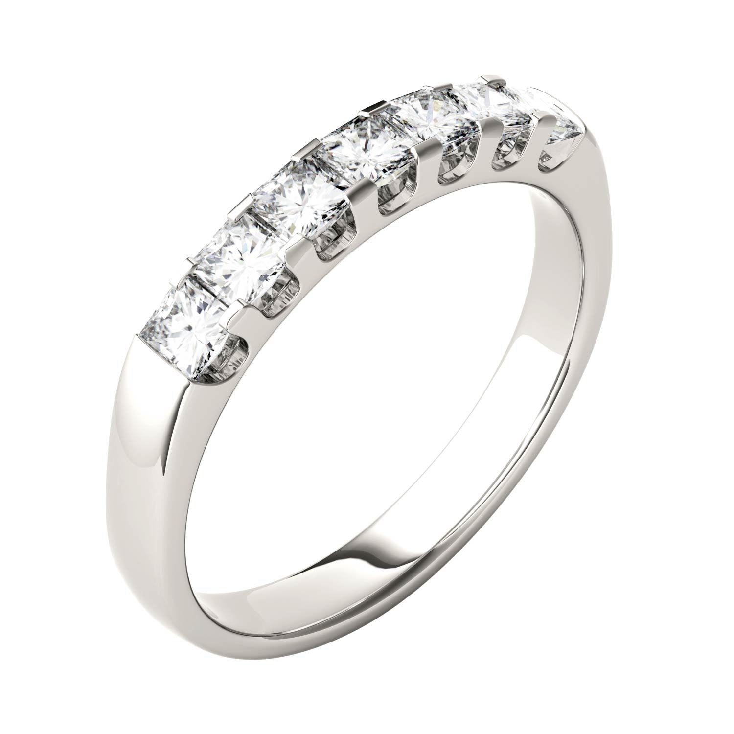 1.26 CTW DEW Princess Moissanite Shared Prong Anniversary Band in 14K White Gold