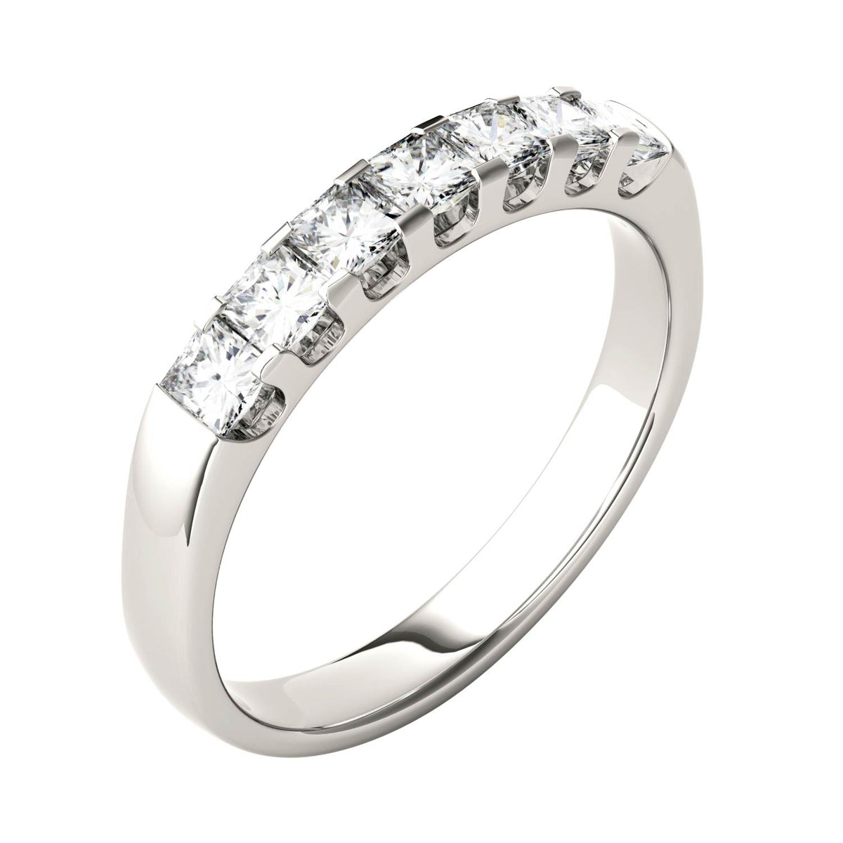 1.26 CTW DEW Princess Moissanite Shared Prong Anniversary Band in 14K White Gold