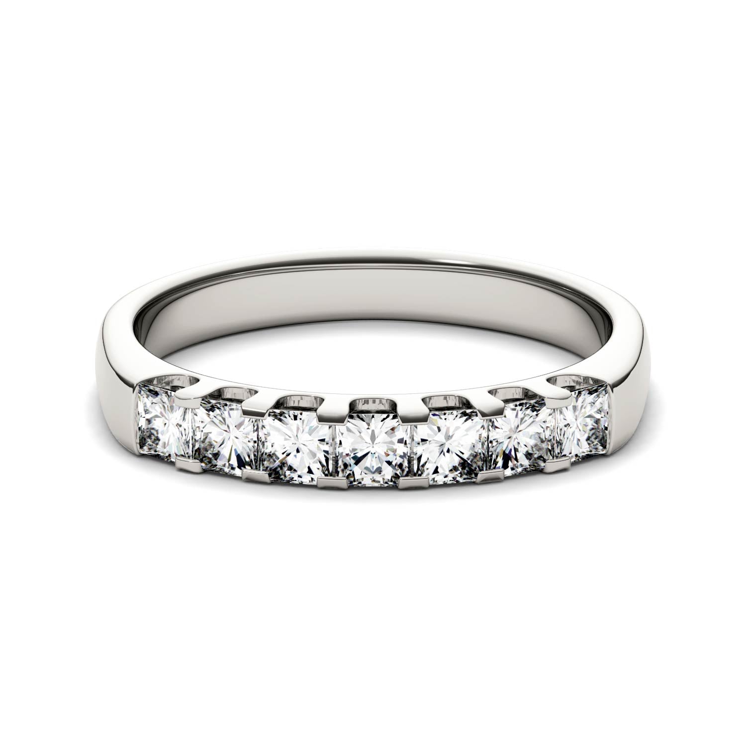 1.26 CTW DEW Princess Moissanite Shared Prong Anniversary Band in 14K White Gold