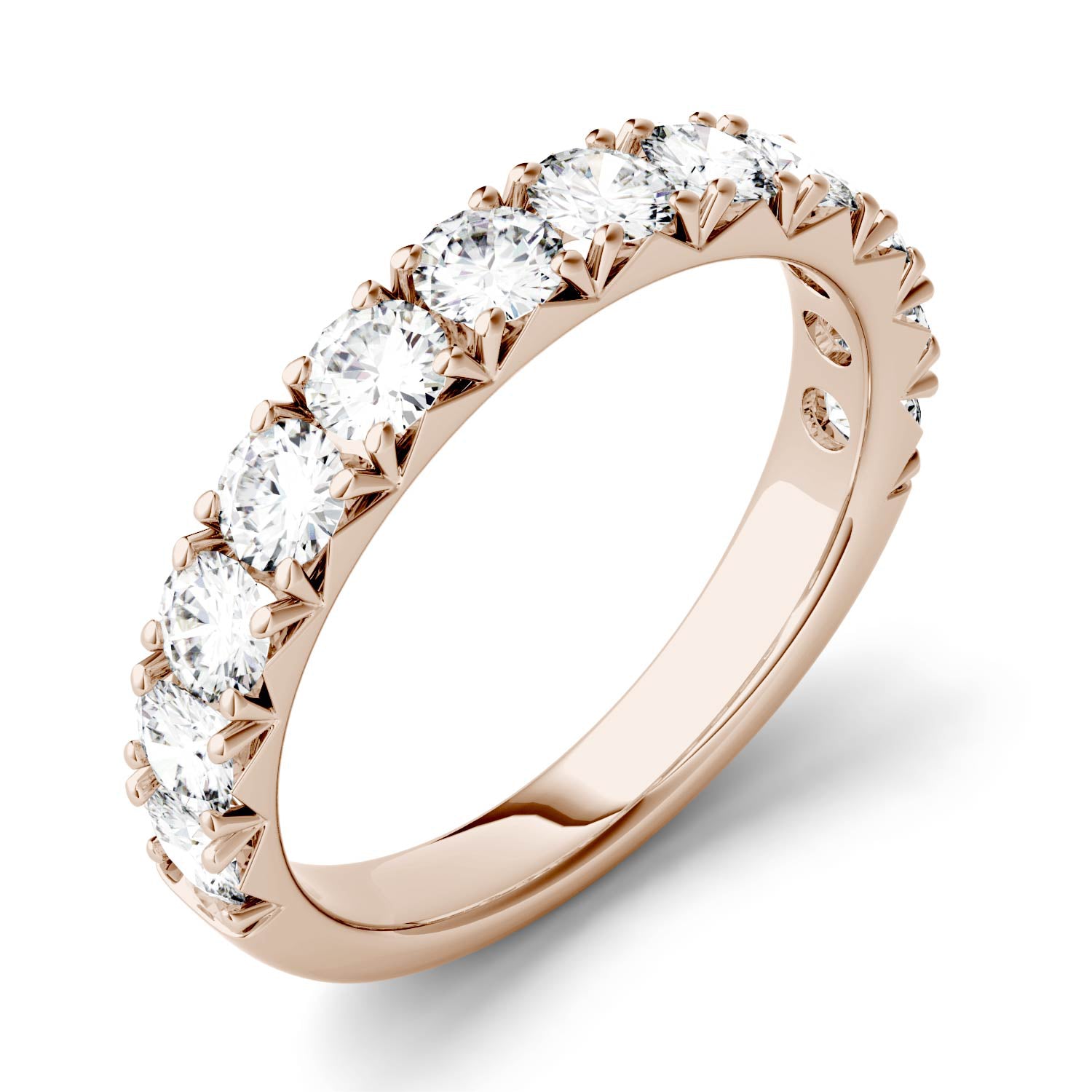 1.20 CTW DEW Round Moissanite Classic Anniversary Band in 14K Rose Gold