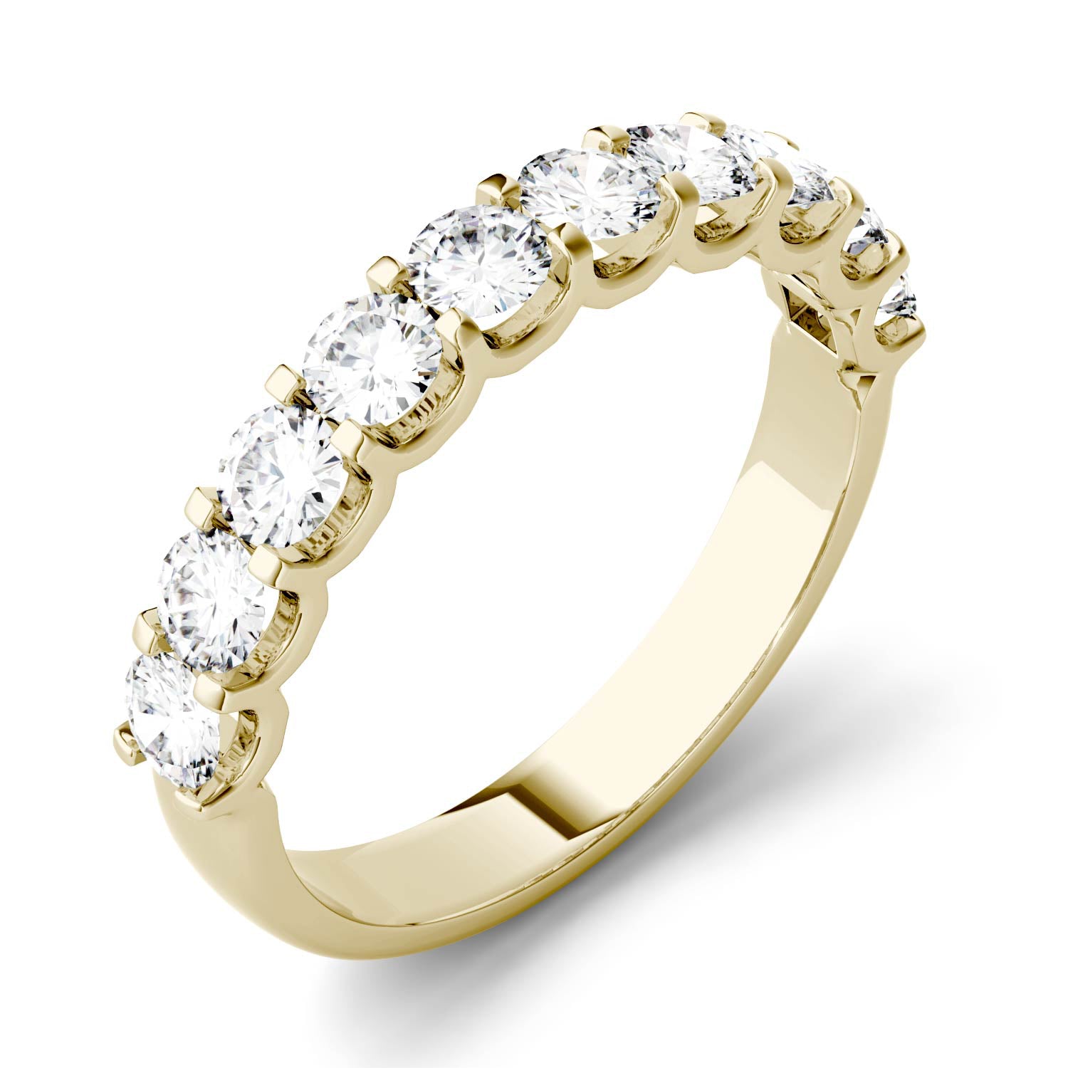 1.00 CTW DEW Round Moissanite Ten Stone Anniversary Band in 14K Yellow Gold