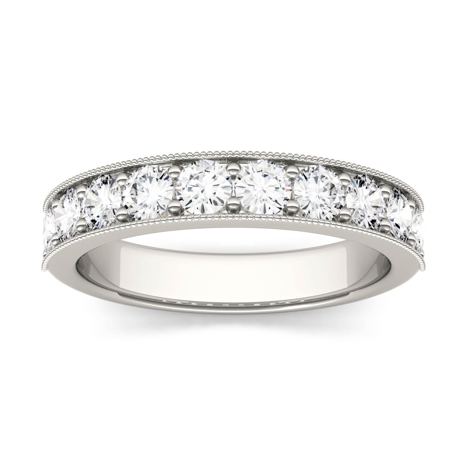 1.00 CTW DEW Round Moissanite Milgrain Anniversary Band in 14K White Gold