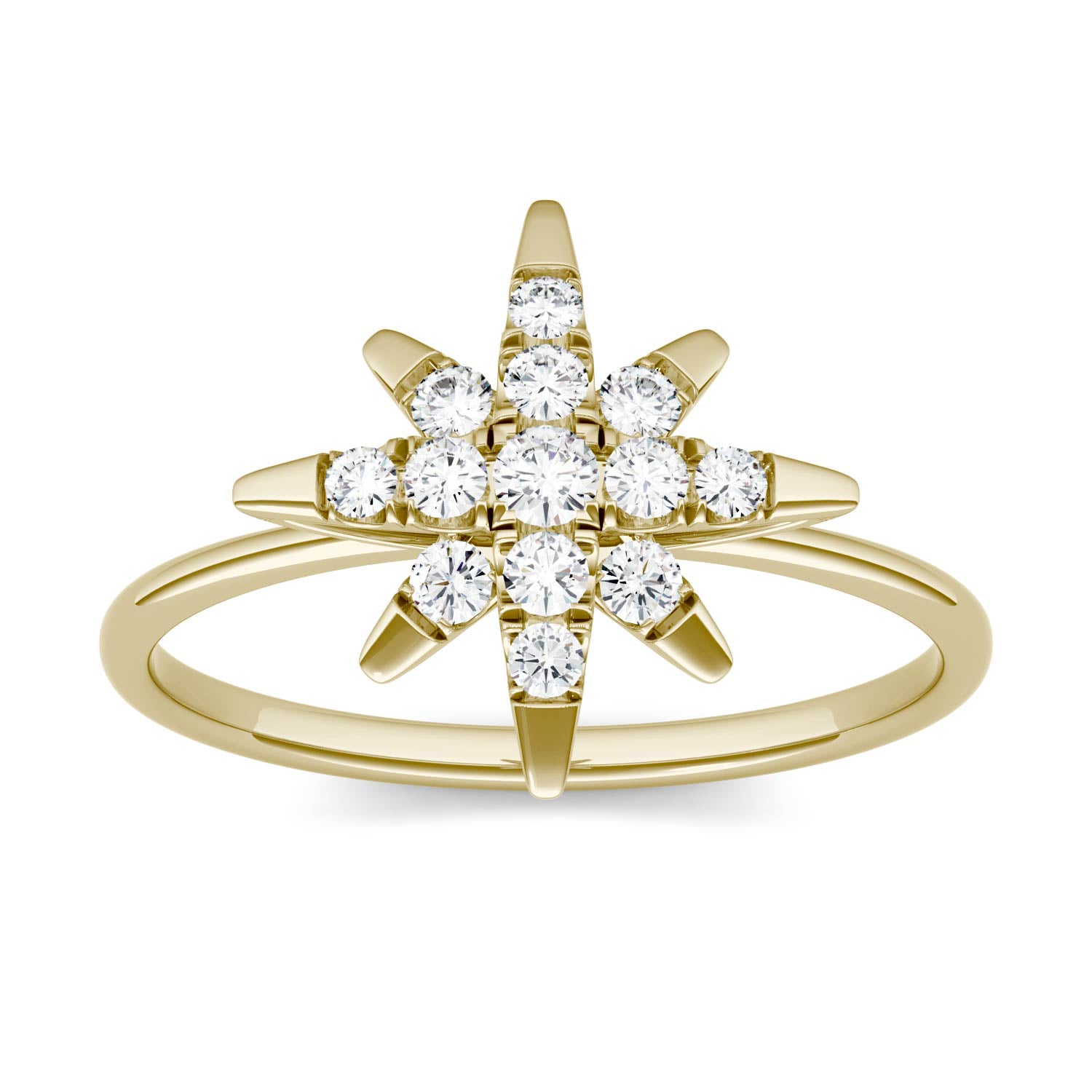 0.22 CTW DEW Moissanite Starburst Ring in 14K Yellow Gold