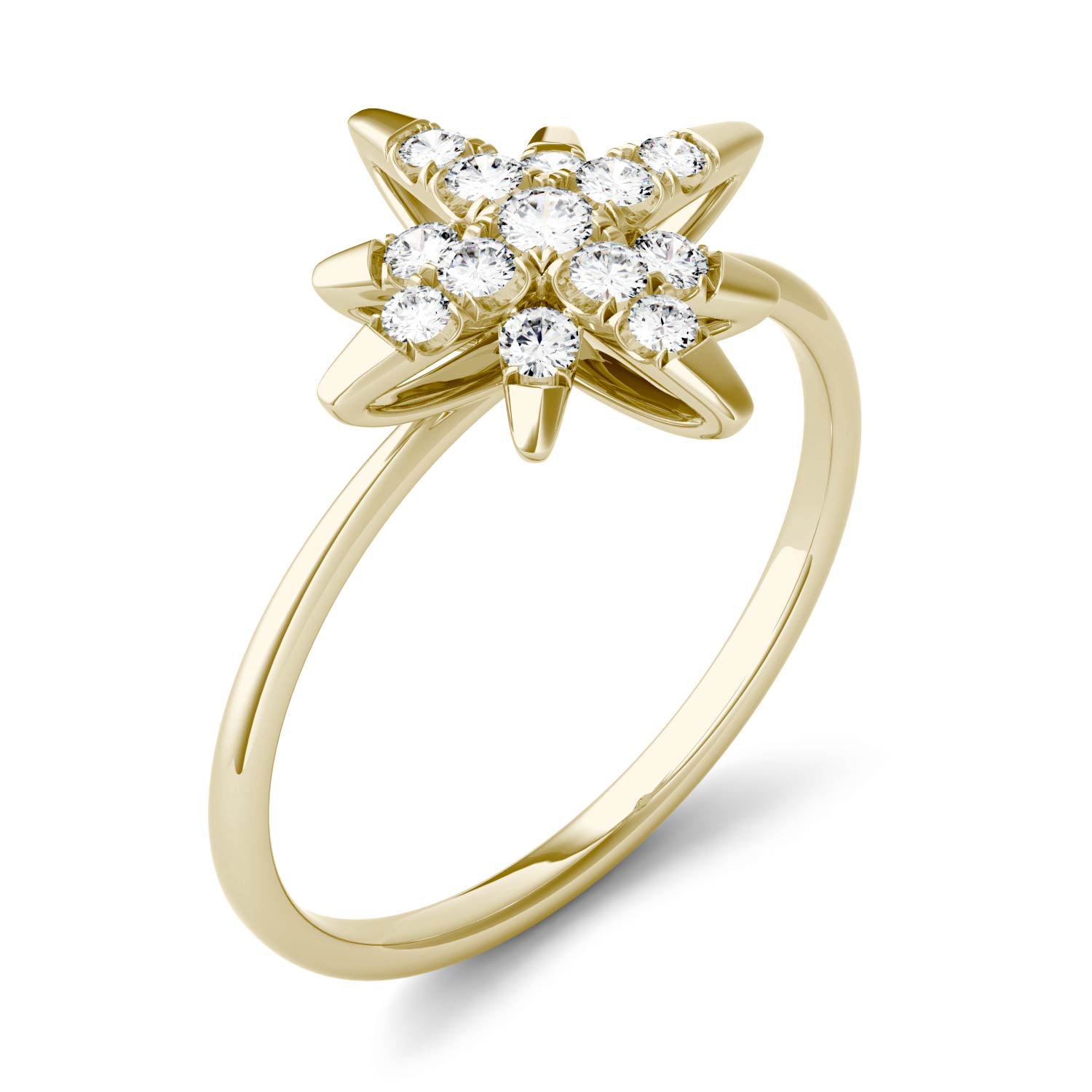 0.22 CTW DEW Moissanite Starburst Ring in 14K Yellow Gold