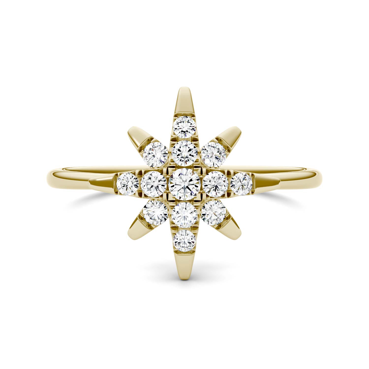 0.22 CTW DEW Moissanite Starburst Ring in 14K Yellow Gold
