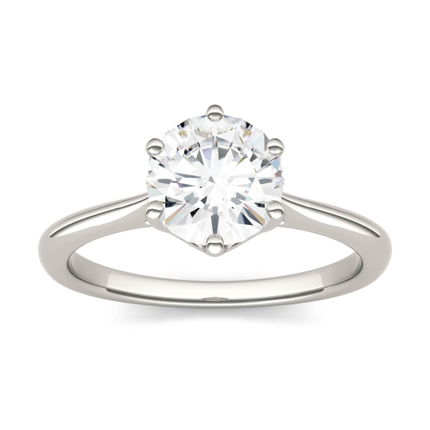 1.50 CTW DEW Round Moissanite Six Prong Solitaire Trellis Engagement Ring in 14K White Gold