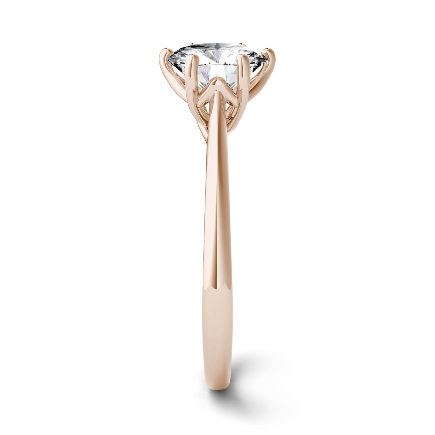 1.50 CTW DEW Round Moissanite Six Prong Solitaire Trellis Engagement Ring in 14K Rose Gold