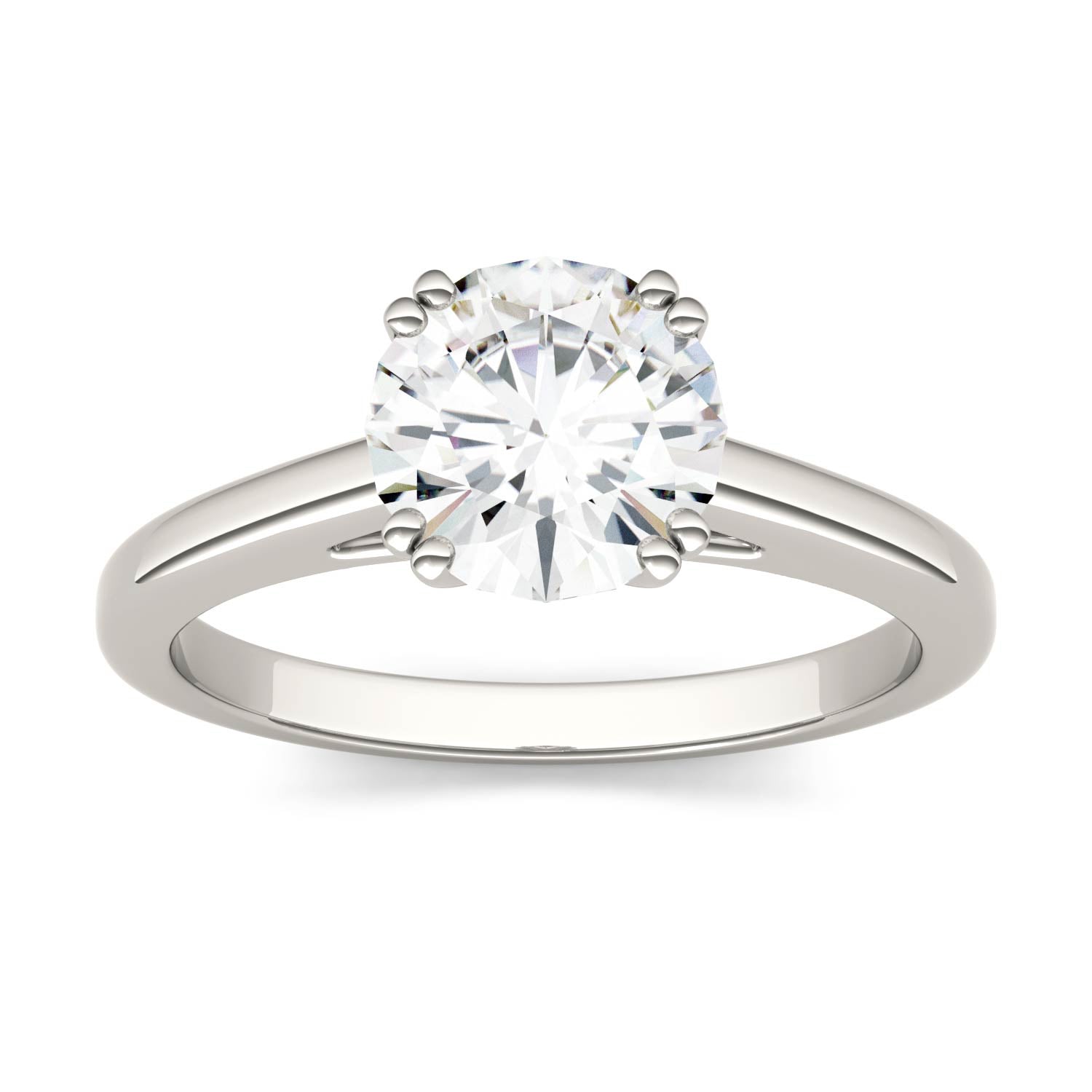 1.50 CTW DEW Round Moissanite Double Prong Solitaire Engagement Ring in 14K White Gold