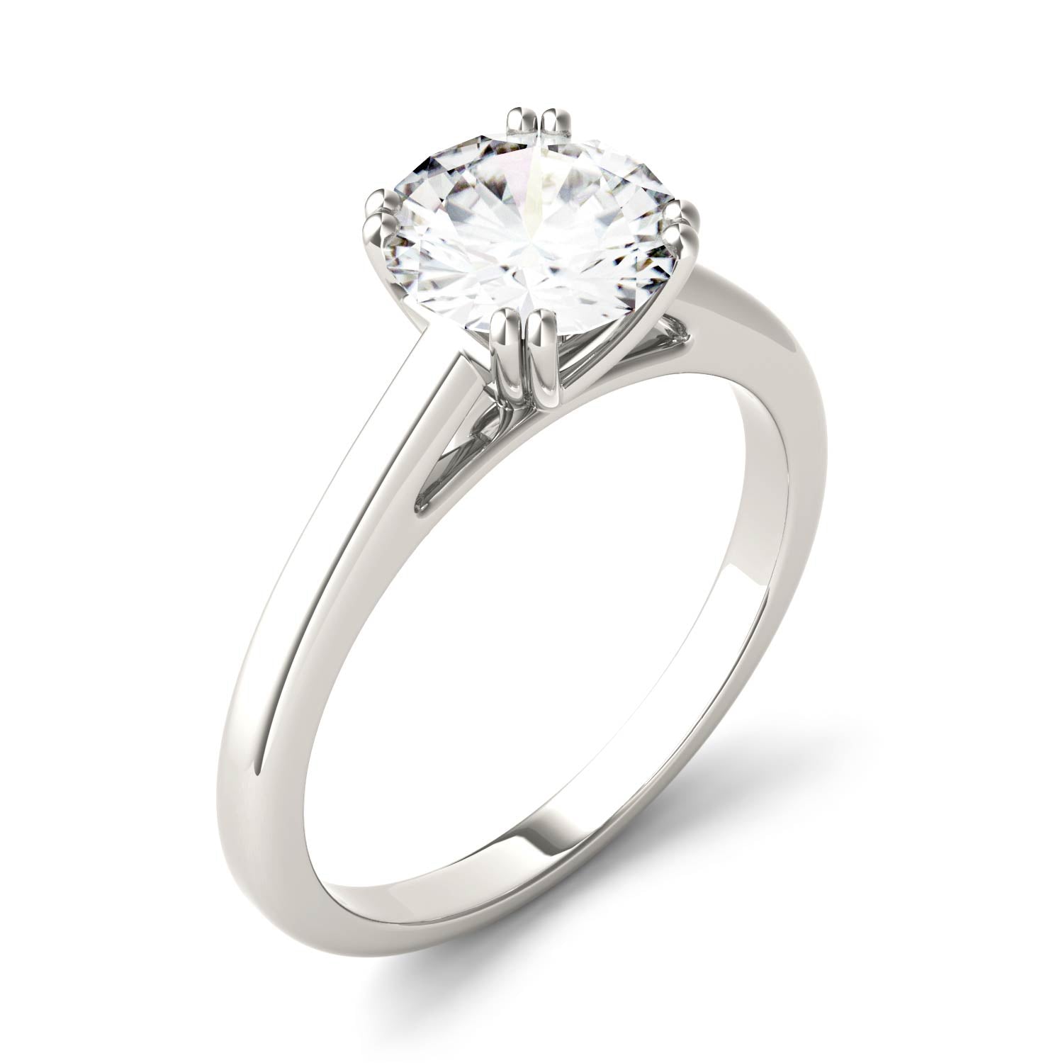 1.50 CTW DEW Round Moissanite Double Prong Solitaire Engagement Ring in 14K White Gold