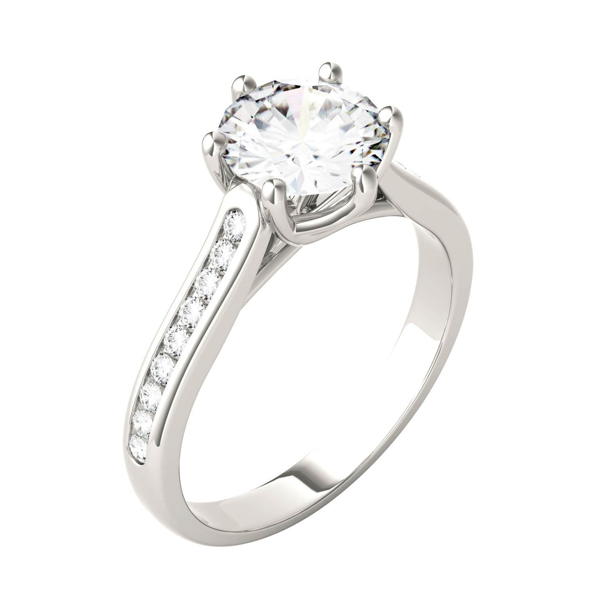 1.66 CTW DEW Round Moissanite Engagement Ring in 14K White Gold