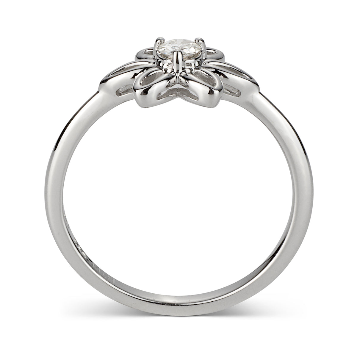 0.13 CTW DEW Round Moissanite Floral Solitaire Ring in Sterling Silver