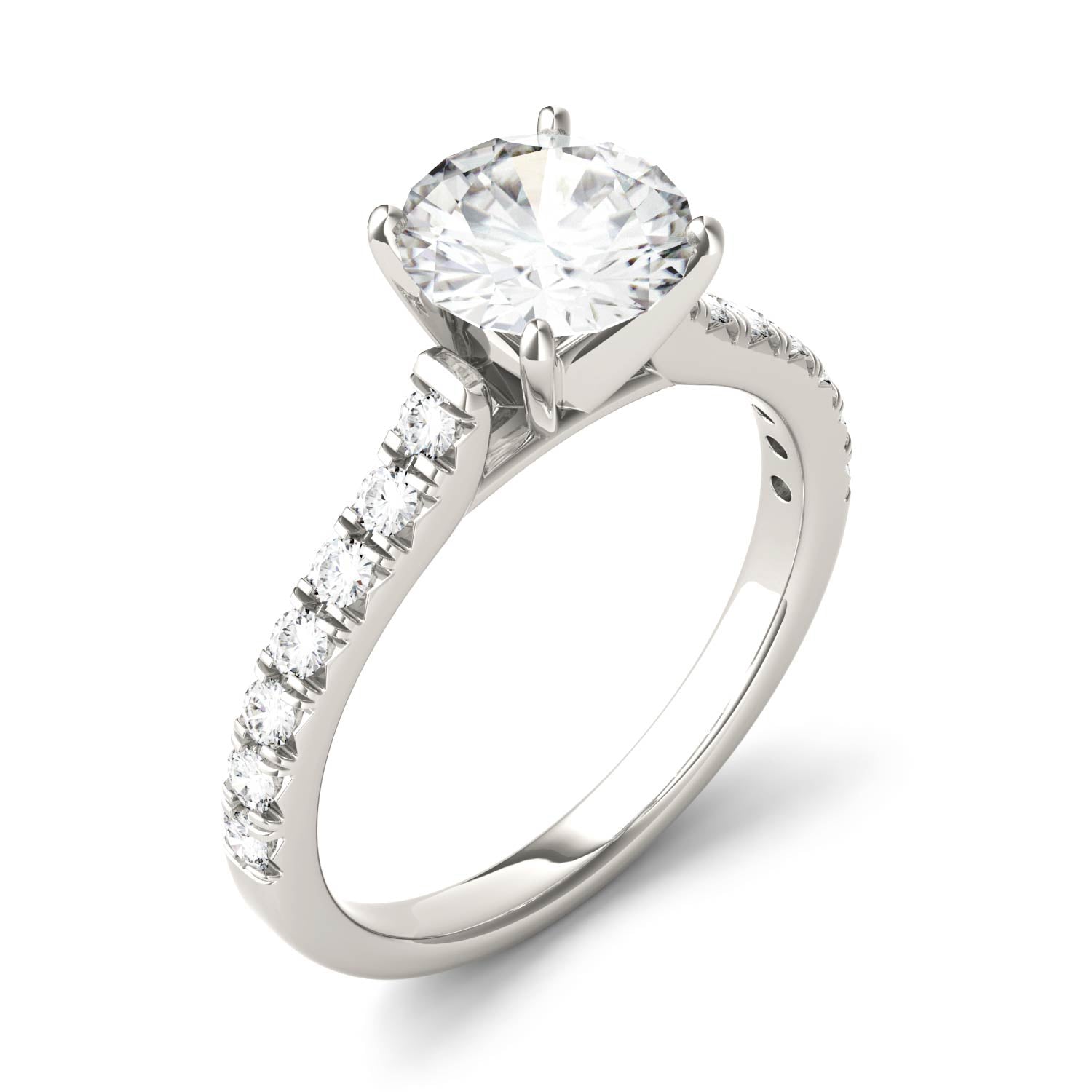 1.88 CTW DEW Round Moissanite Stone-Stone Engagement Ring in 14K White Gold