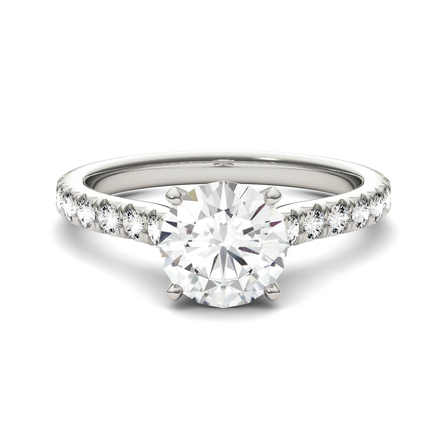 1.88 CTW DEW Round Moissanite Stone-Stone Engagement Ring in 14K White Gold
