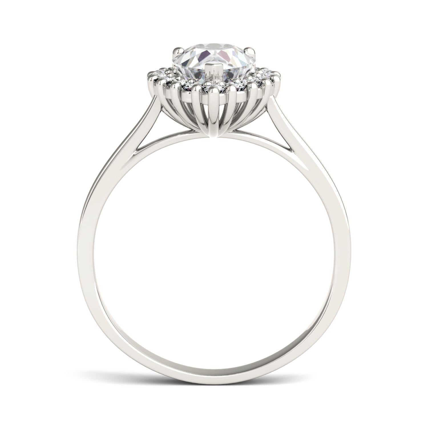 1.80 CTW DEW Pear Moissanite Halo Engagement Ring in 14K White Gold