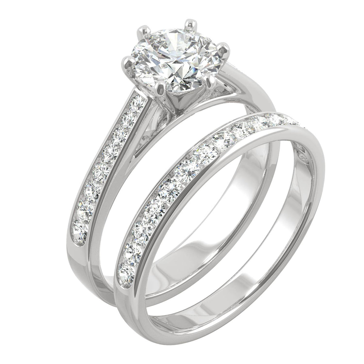 1.64 CTW DEW Round Moissanite Bridal Set in 14K White Gold