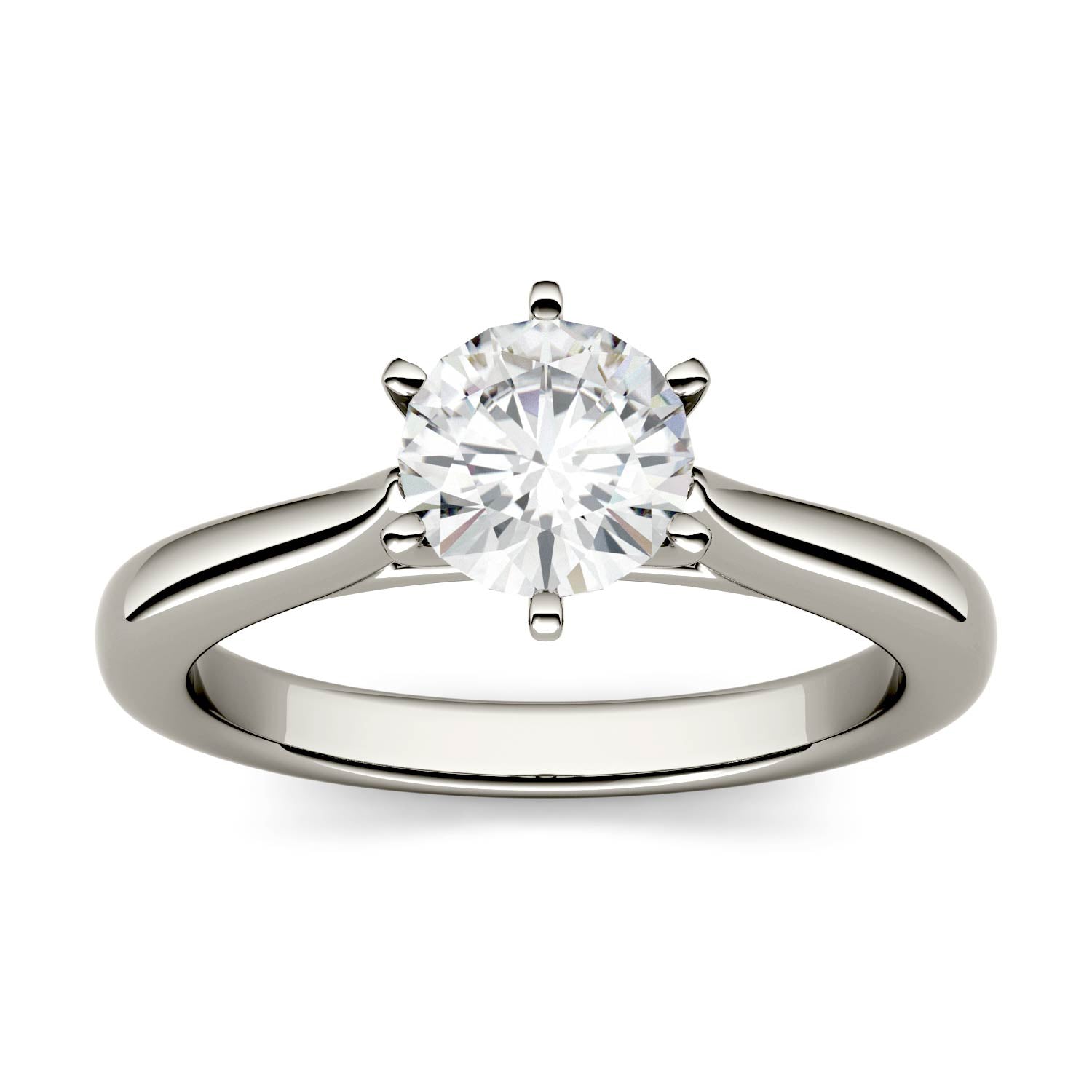 1.00 CTW DEW Round Moissanite Six-Prong Solitaire Engagement Ring in 14K White Gold